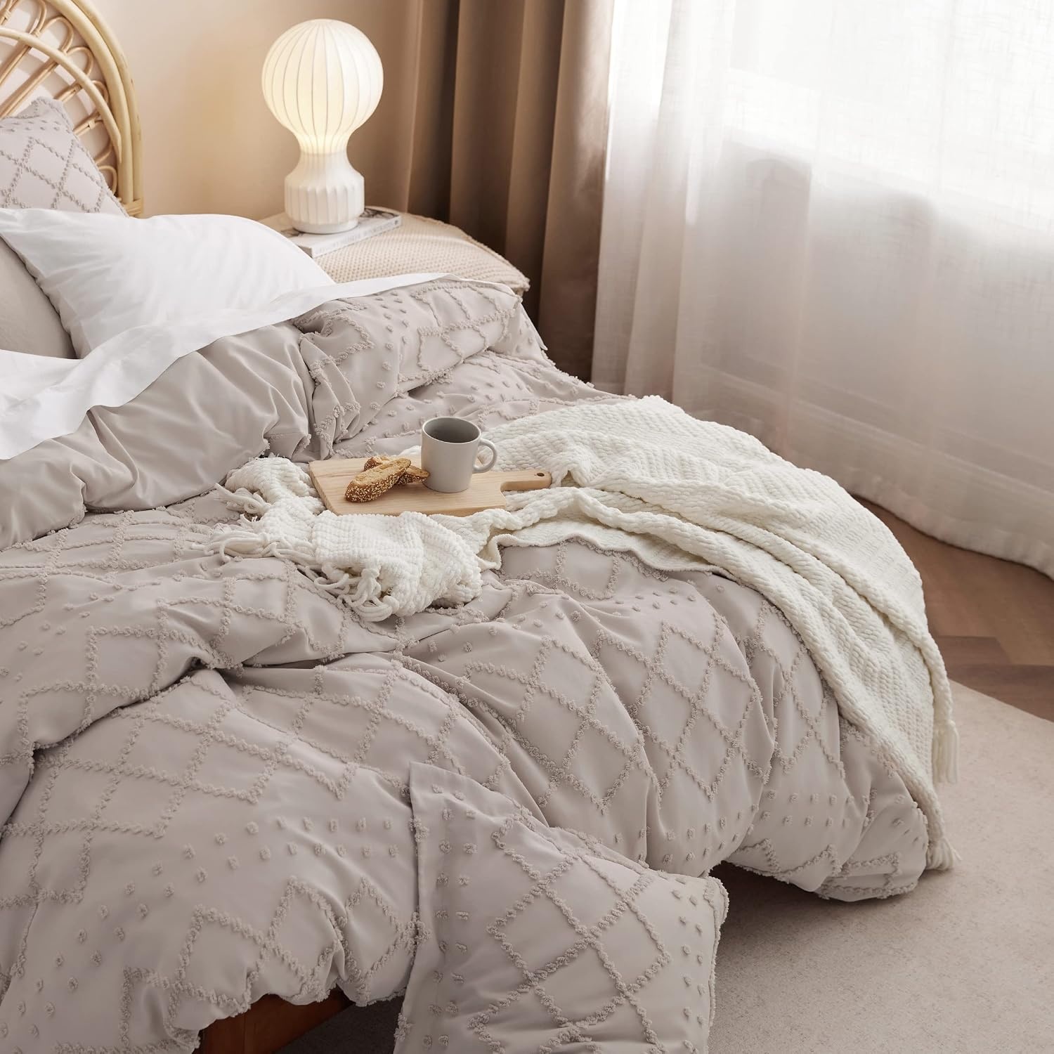 image:imageBedsure Light Pink Boho Duvet Cover Queen Soft Vintage Embroidery04 Linen