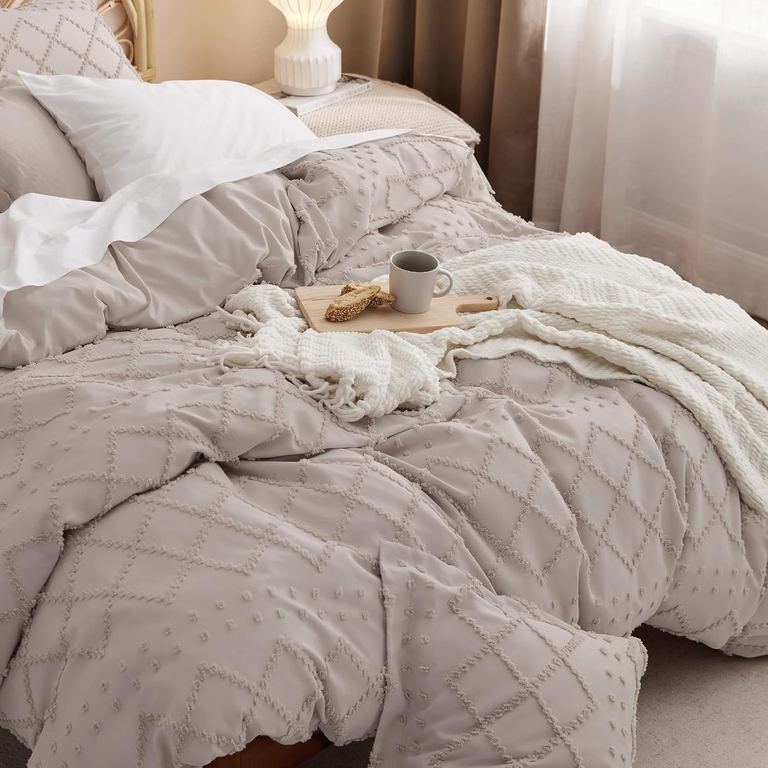 image:imageBedsure Light Pink Boho Duvet Cover Queen Soft Vintage Embroidery04 Linen