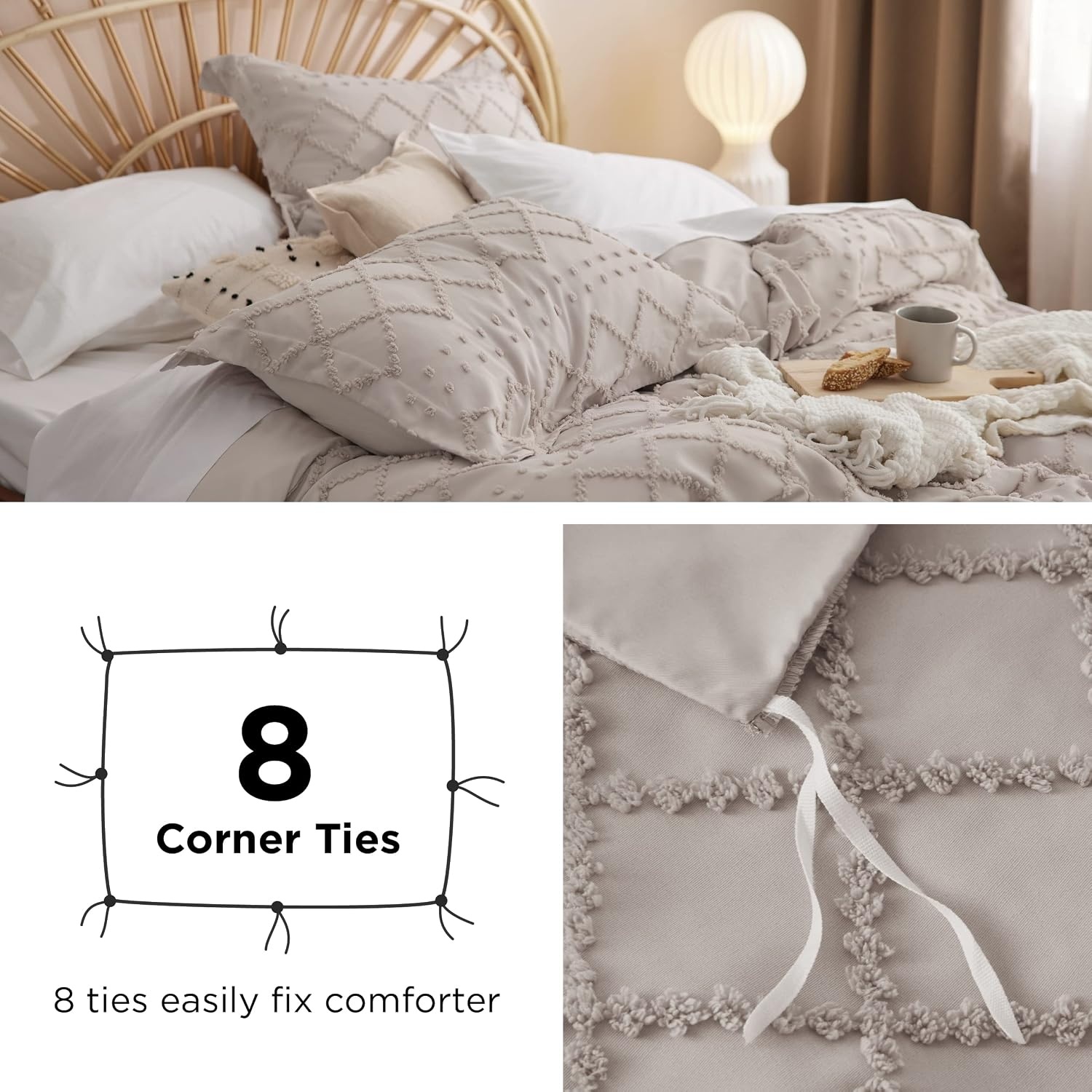 image:imageBedsure Light Pink Boho Duvet Cover Queen Soft Vintage Embroidery04 Linen