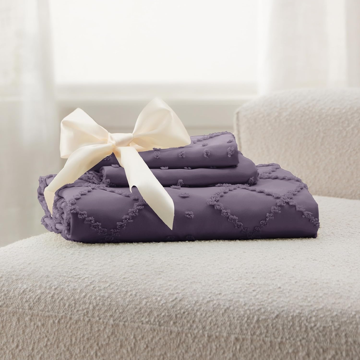 image:imageBedsure Light Pink Boho Duvet Cover Queen Soft Vintage Embroidery05 Grayish Purple