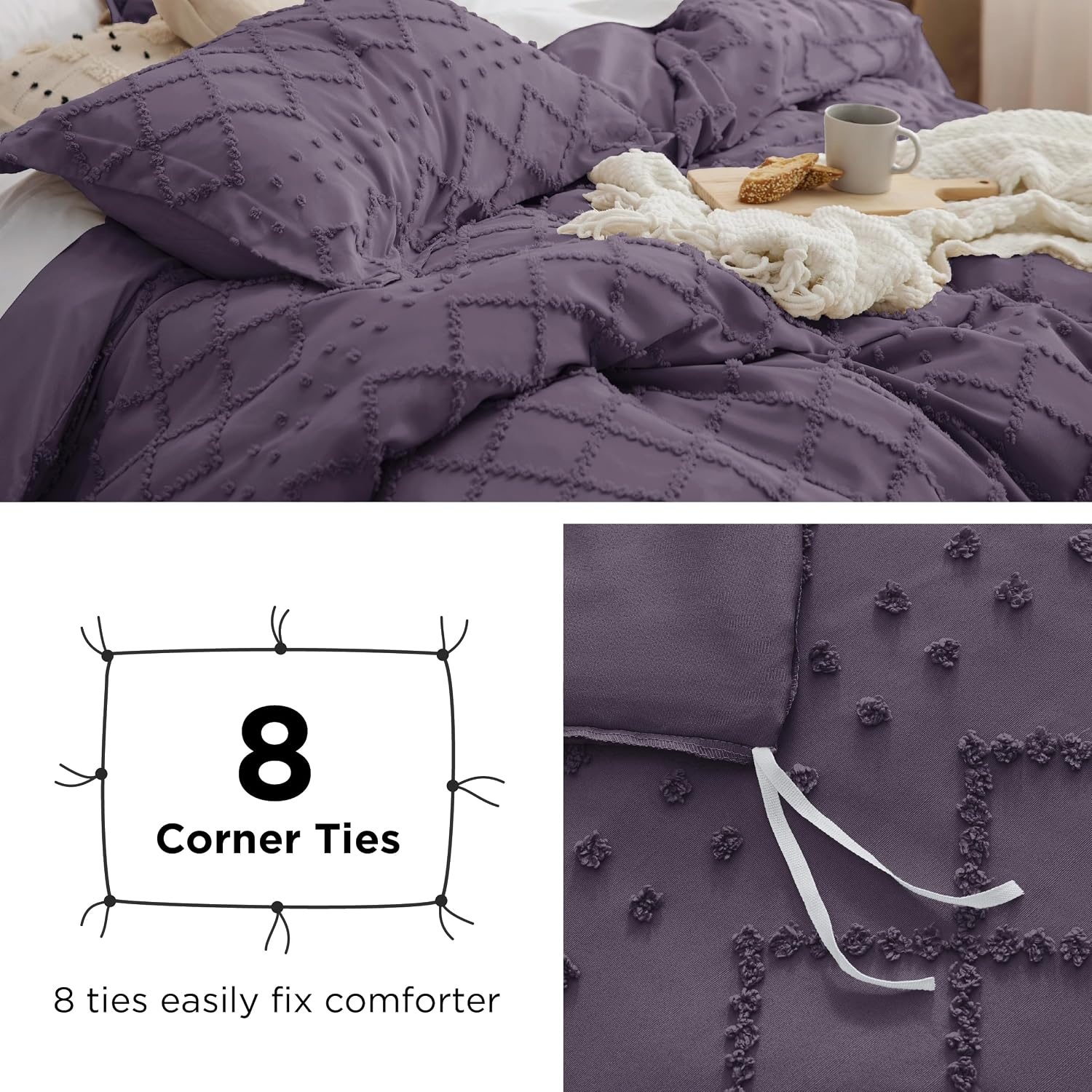 image:imageBedsure Light Pink Boho Duvet Cover Queen Soft Vintage Embroidery05 Grayish Purple