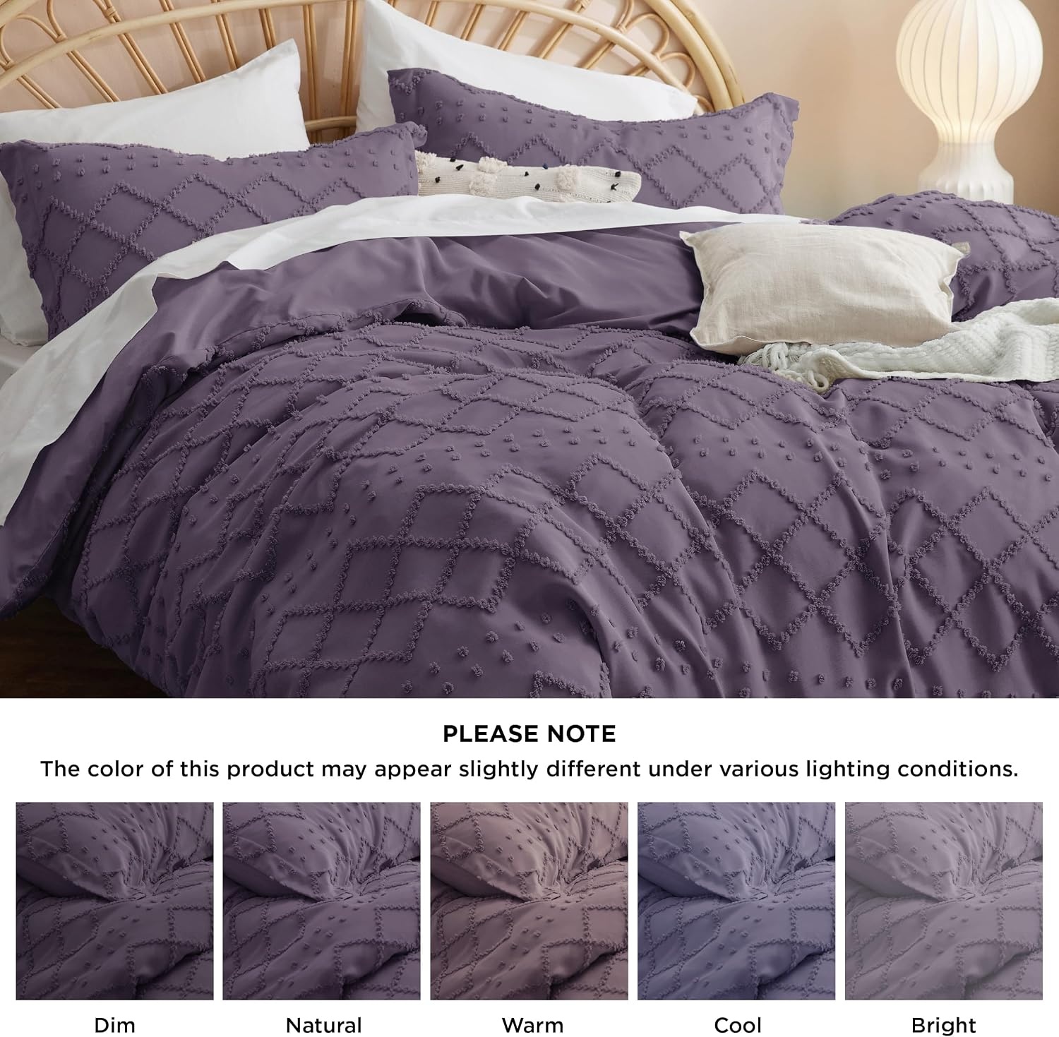 image:imageBedsure Light Pink Boho Duvet Cover Queen Soft Vintage Embroidery05 Grayish Purple