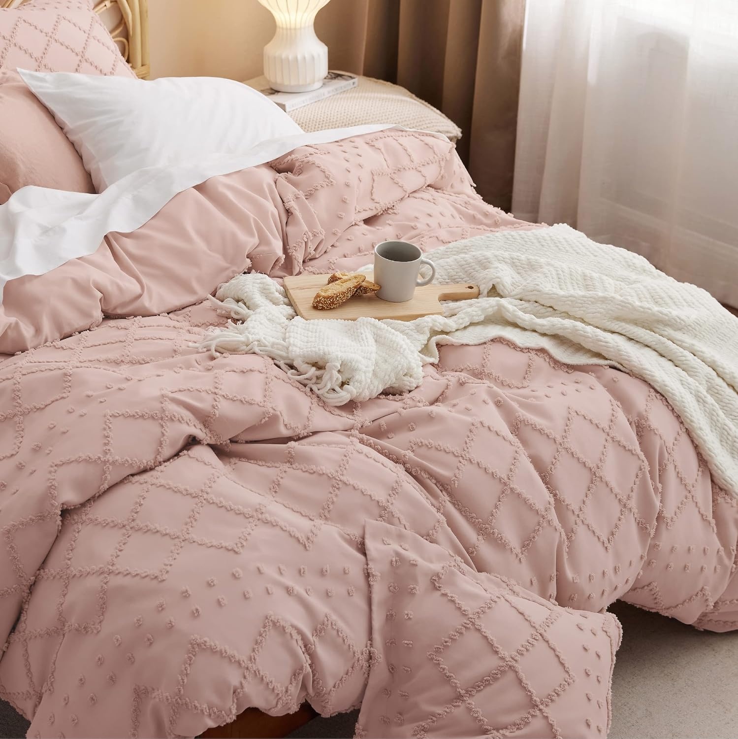image:imageBedsure Light Pink Boho Duvet Cover Queen Soft Vintage Embroidery07 Pink