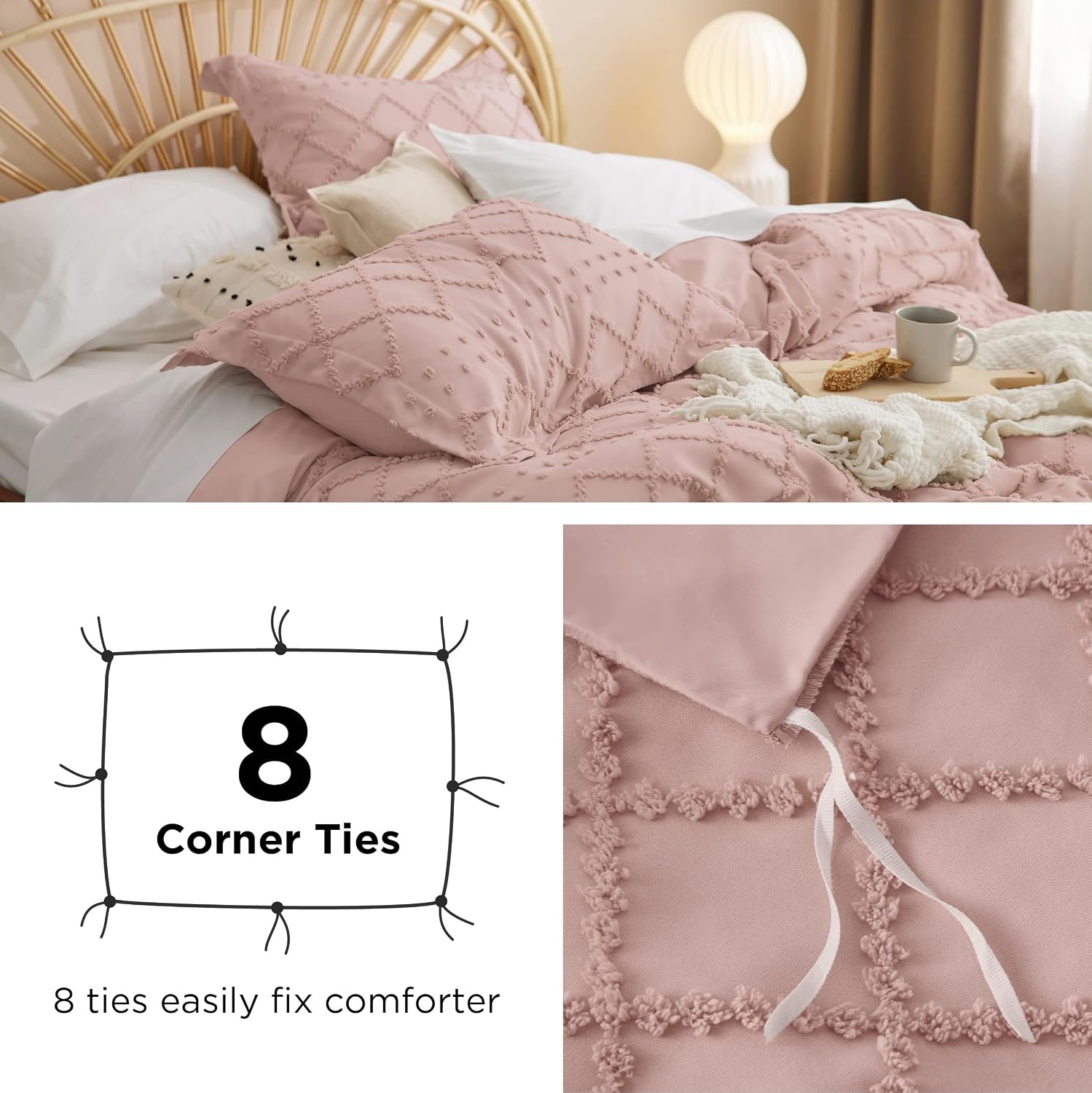 image:imageBedsure Light Pink Boho Duvet Cover Queen Soft Vintage Embroidery07 Pink