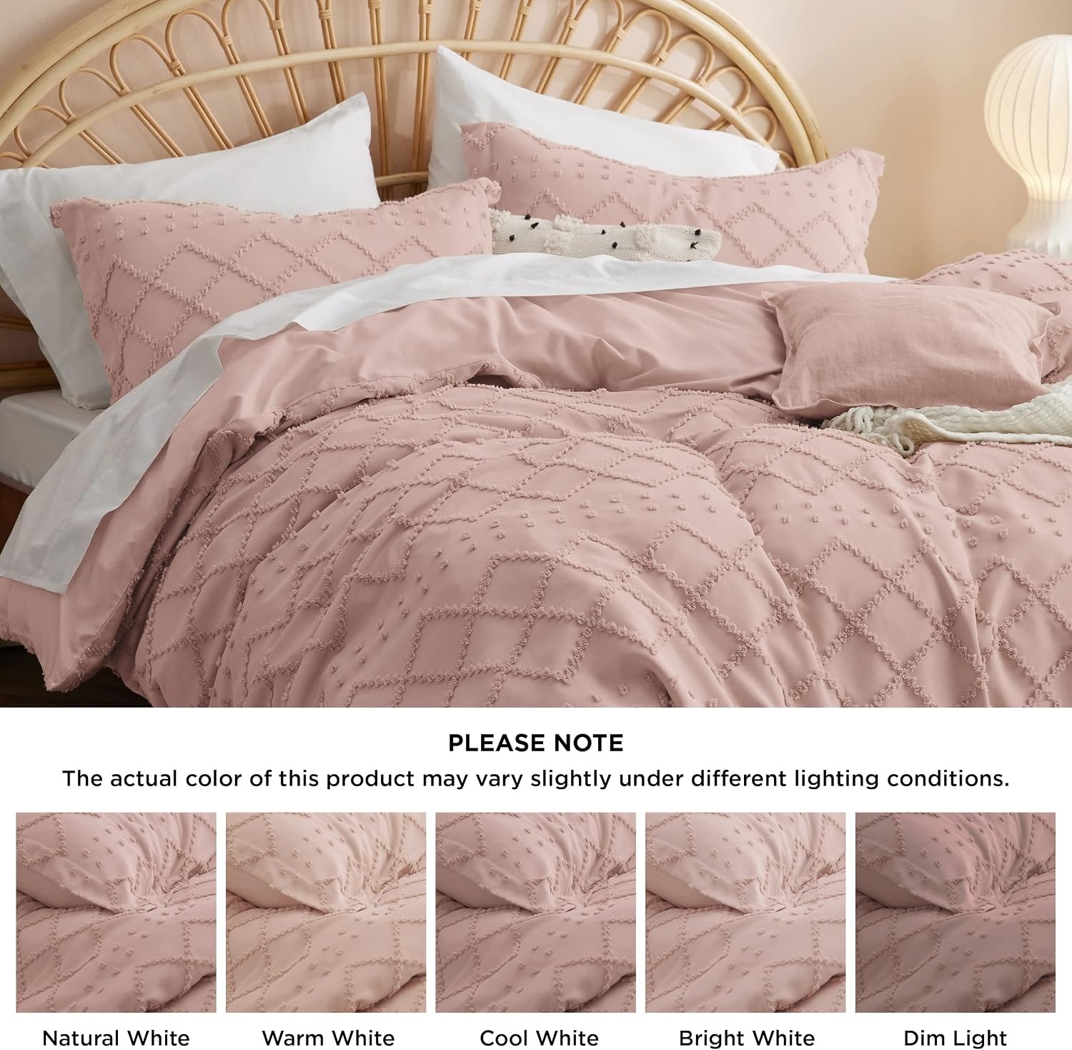 image:imageBedsure Light Pink Boho Duvet Cover Queen Soft Vintage Embroidery07 Pink