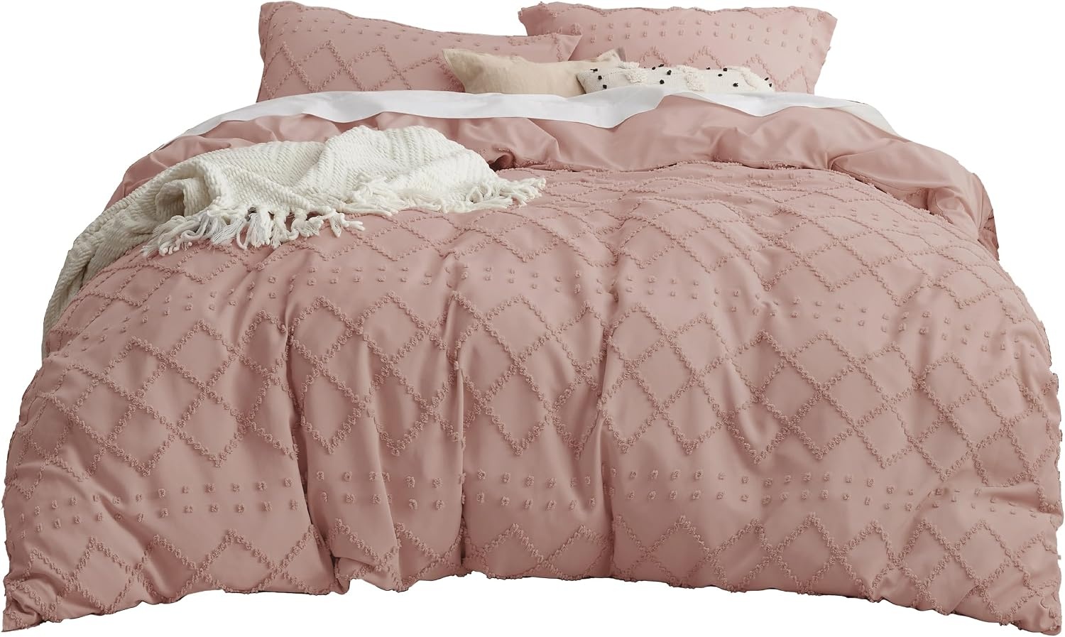 image:imageBedsure Light Pink Boho Duvet Cover Queen Soft Vintage Embroidery07 Pink