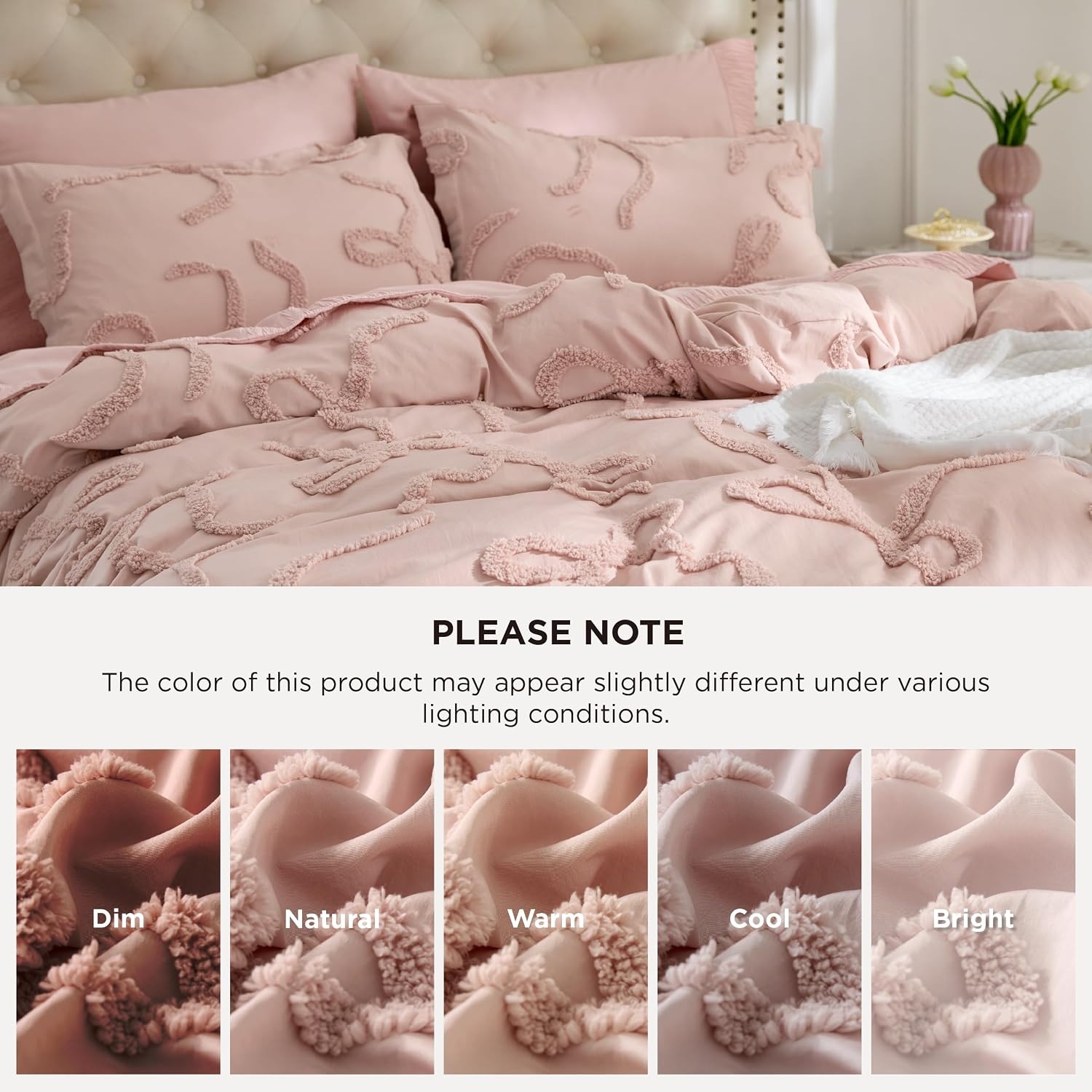 image:imageBedsure Light Pink Boho Duvet Cover Queen Soft Vintage Embroidery08 Rose Pink