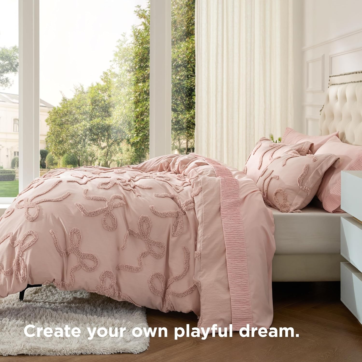 image:imageBedsure Light Pink Boho Duvet Cover Queen Soft Vintage Embroidery08 Rose Pink