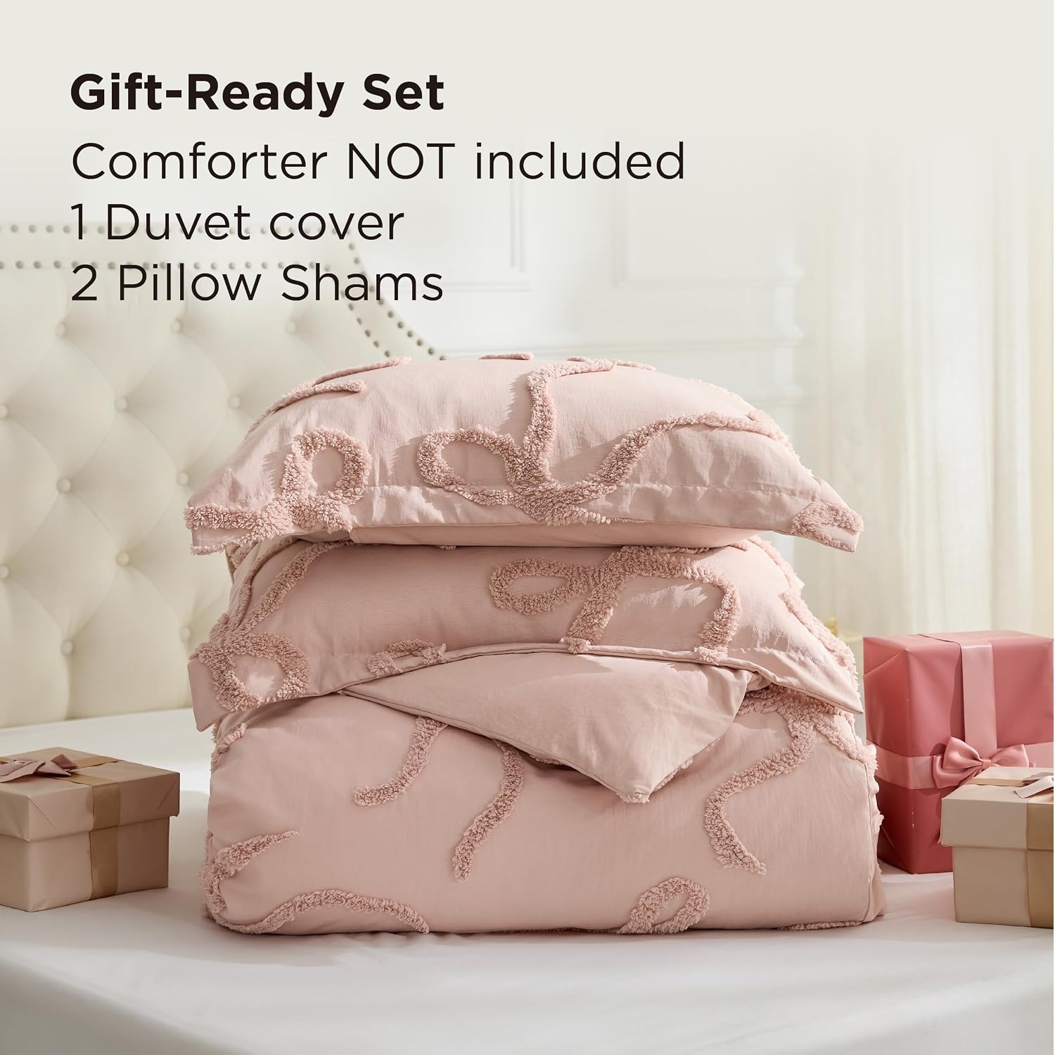 image:imageBedsure Light Pink Boho Duvet Cover Queen Soft Vintage Embroidery08 Rose Pink