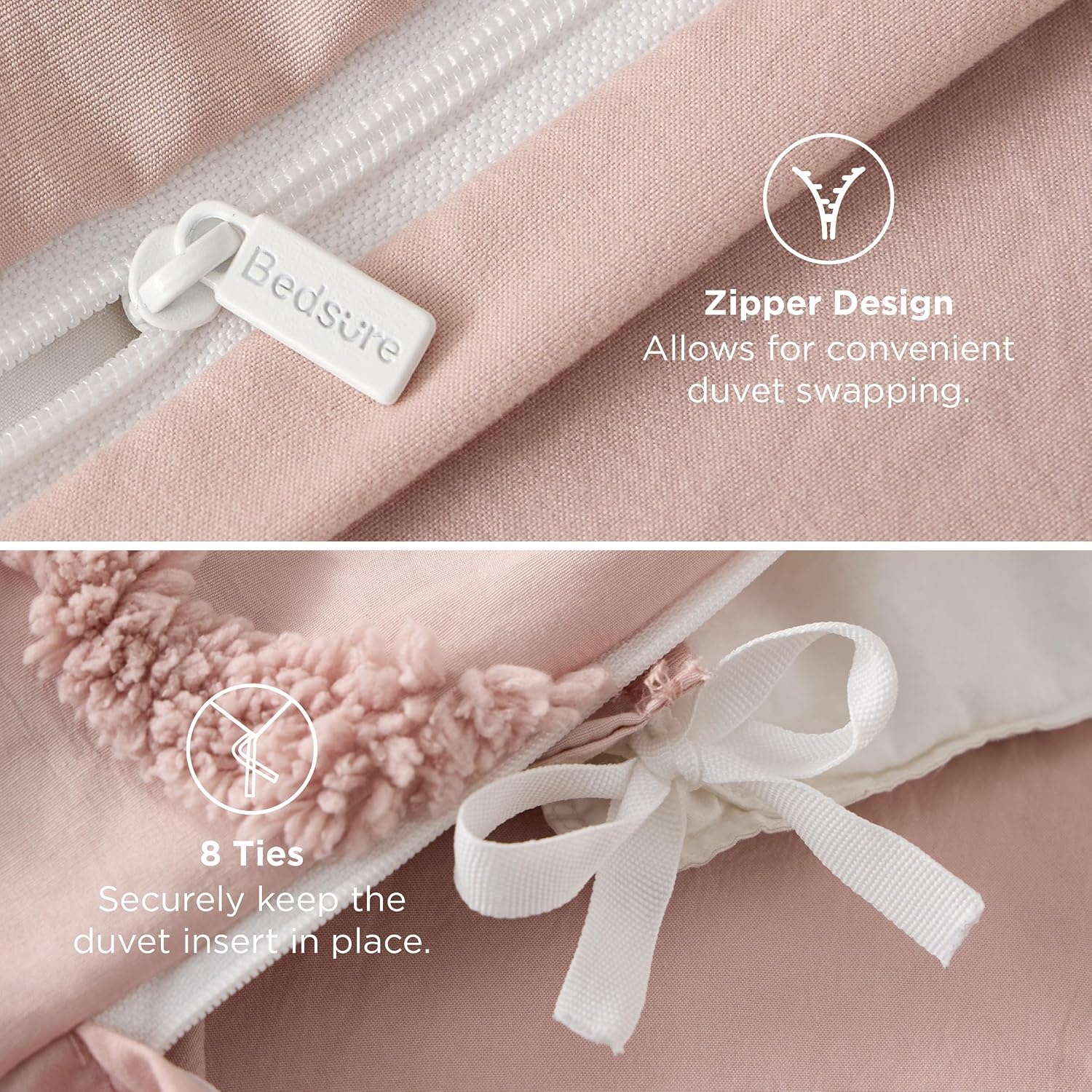 image:imageBedsure Light Pink Boho Duvet Cover Queen Soft Vintage Embroidery08 Rose Pink