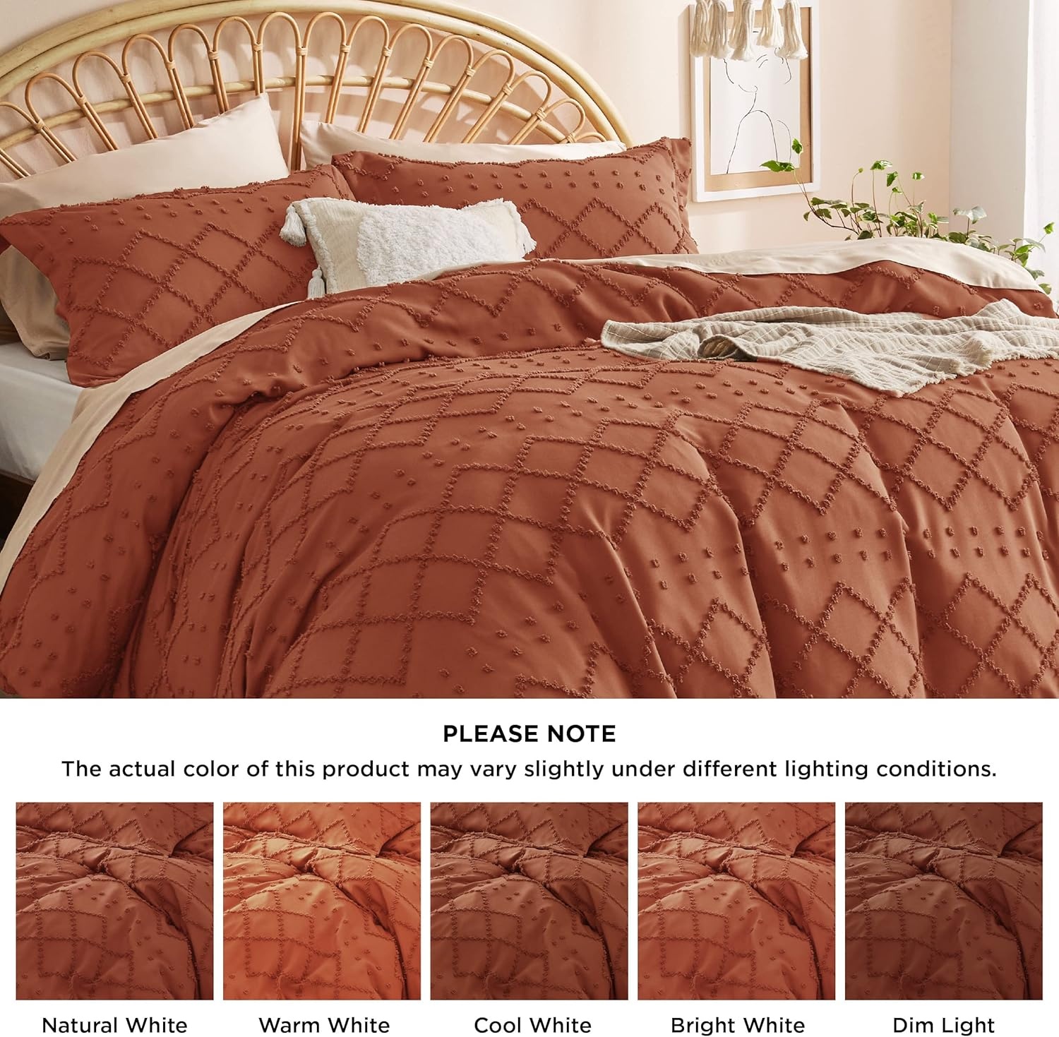 image:imageBedsure Light Pink Boho Duvet Cover Queen Soft Vintage Embroidery10 Terracotta