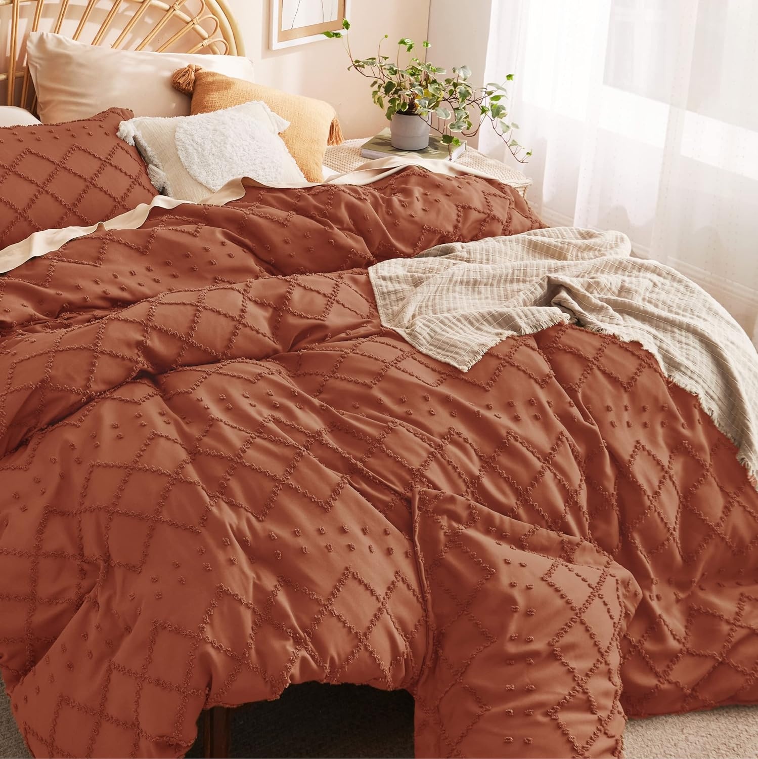 image:imageBedsure Light Pink Boho Duvet Cover Queen Soft Vintage Embroidery10 Terracotta