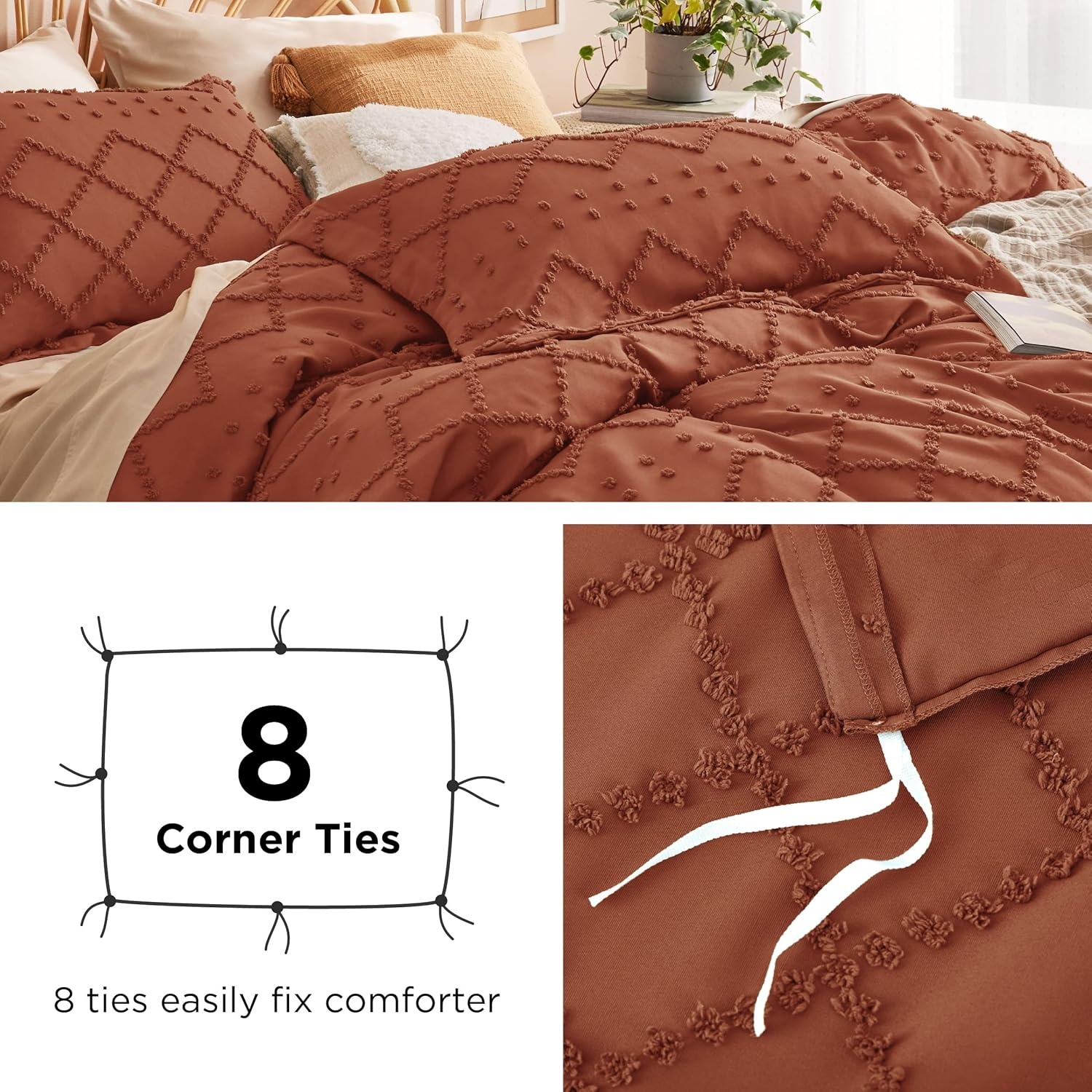 image:imageBedsure Light Pink Boho Duvet Cover Queen Soft Vintage Embroidery10 Terracotta