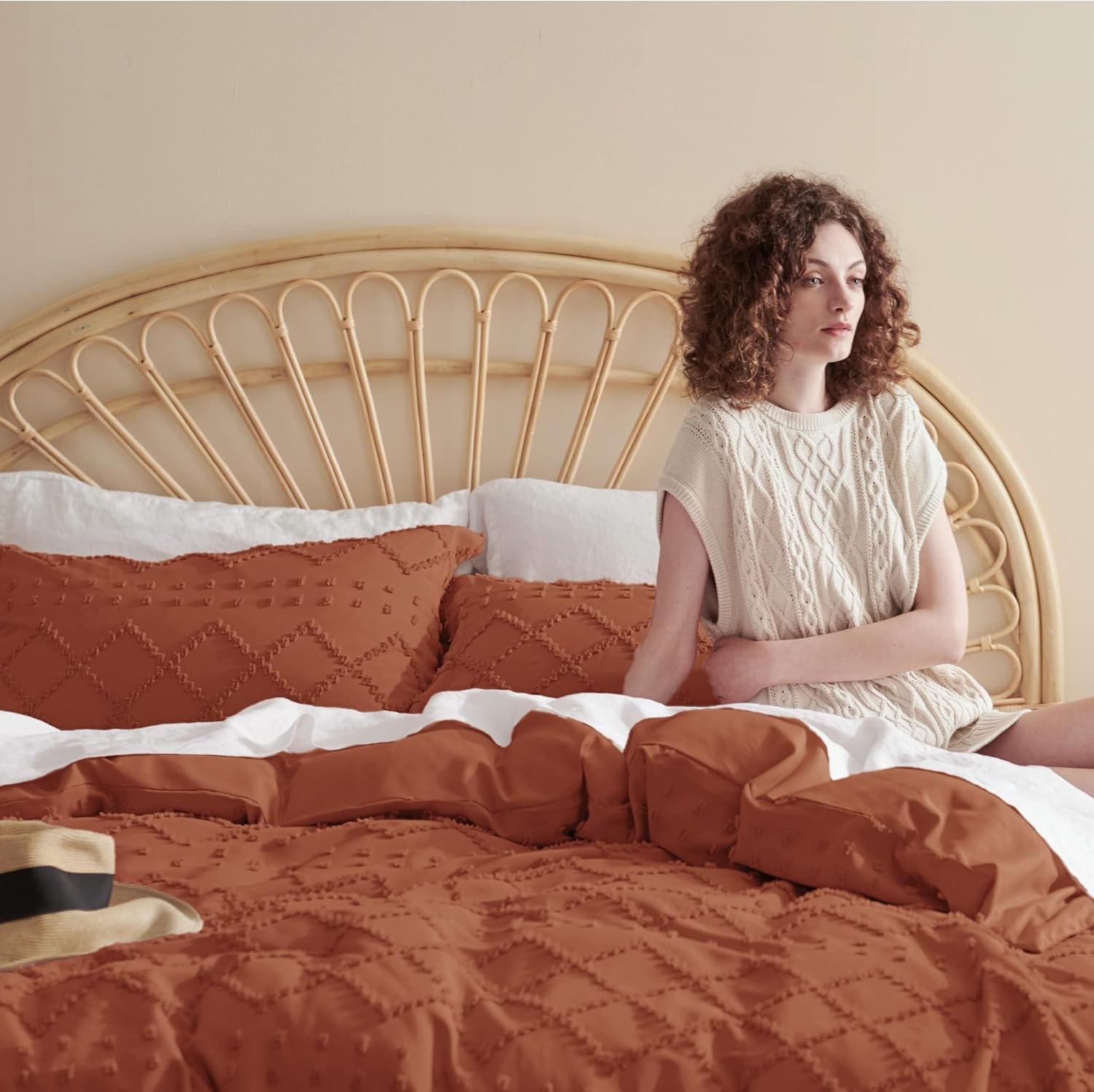 image:imageBedsure Light Pink Boho Duvet Cover Queen Soft Vintage Embroidery10 Terracotta