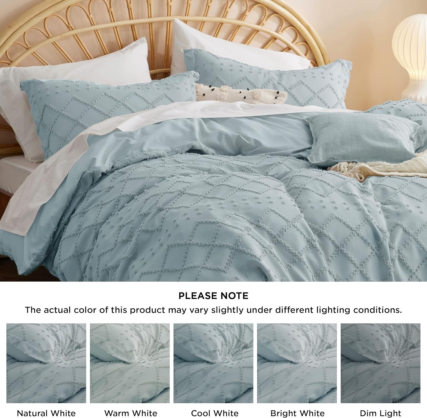 image:imageBedsure Light Pink Boho Duvet Cover Queen Soft Vintage Embroidery11 Dusty Blue