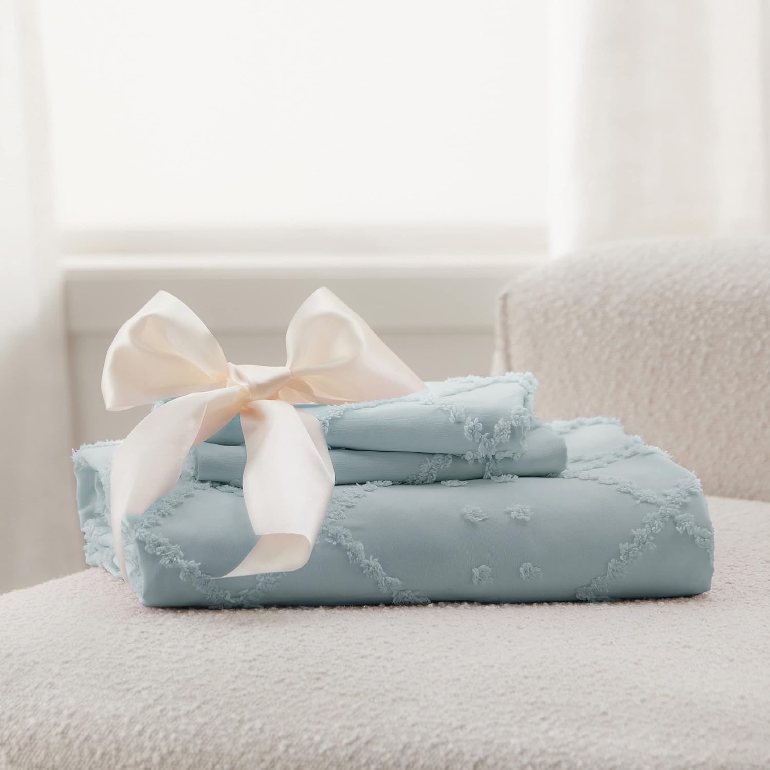 image:imageBedsure Light Pink Boho Duvet Cover Queen Soft Vintage Embroidery11 Dusty Blue