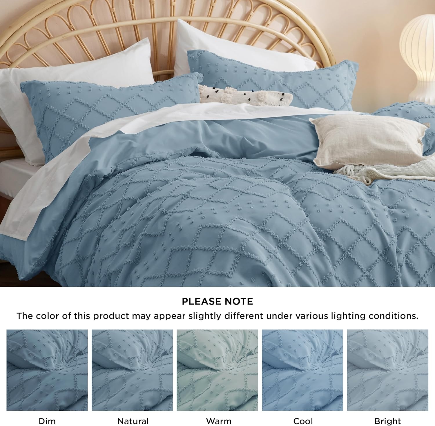 image:imageBedsure Light Pink Boho Duvet Cover Queen Soft Vintage Embroidery12 Mineral Blue