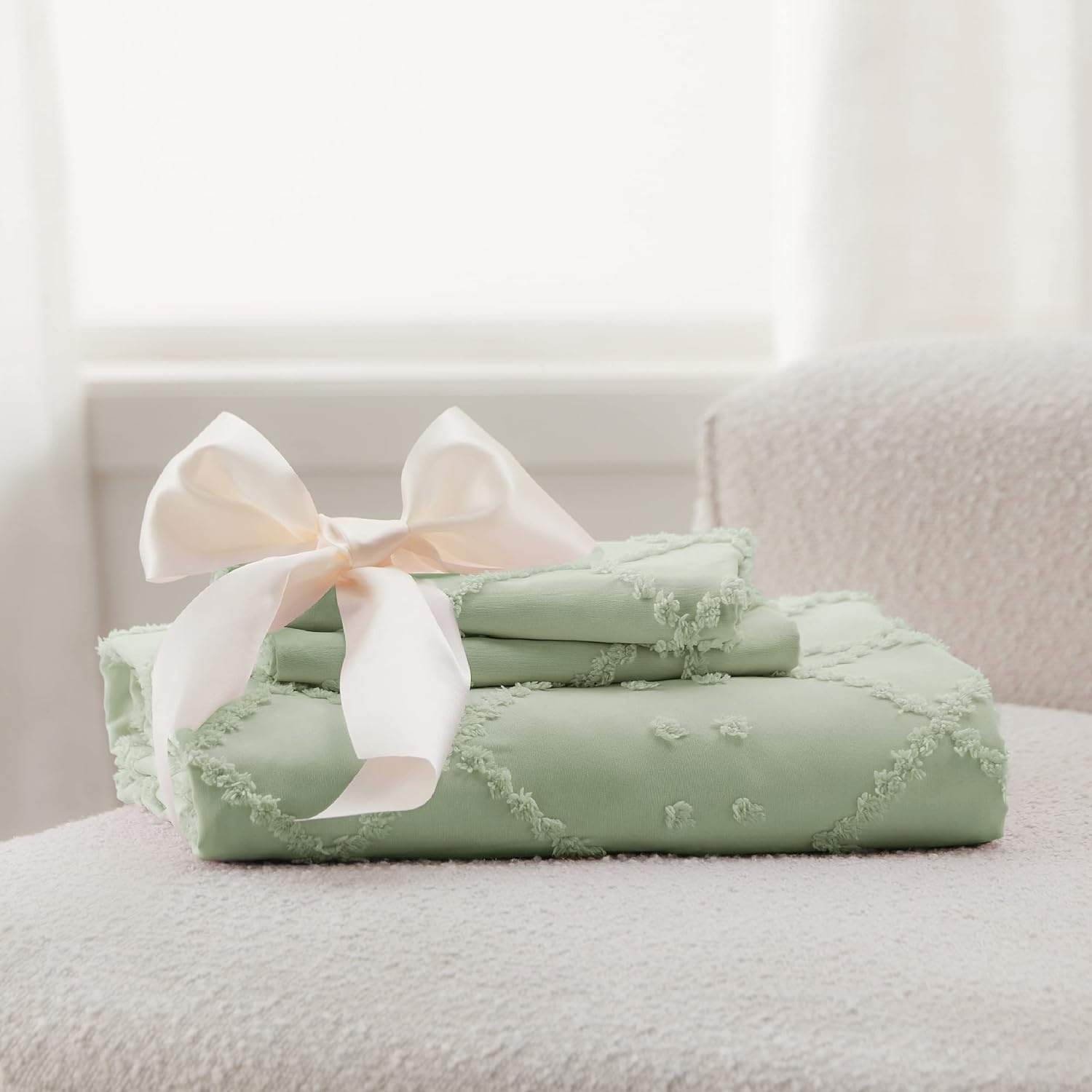 image:imageBedsure Light Pink Boho Duvet Cover Queen Soft Vintage Embroidery13 Sage Green