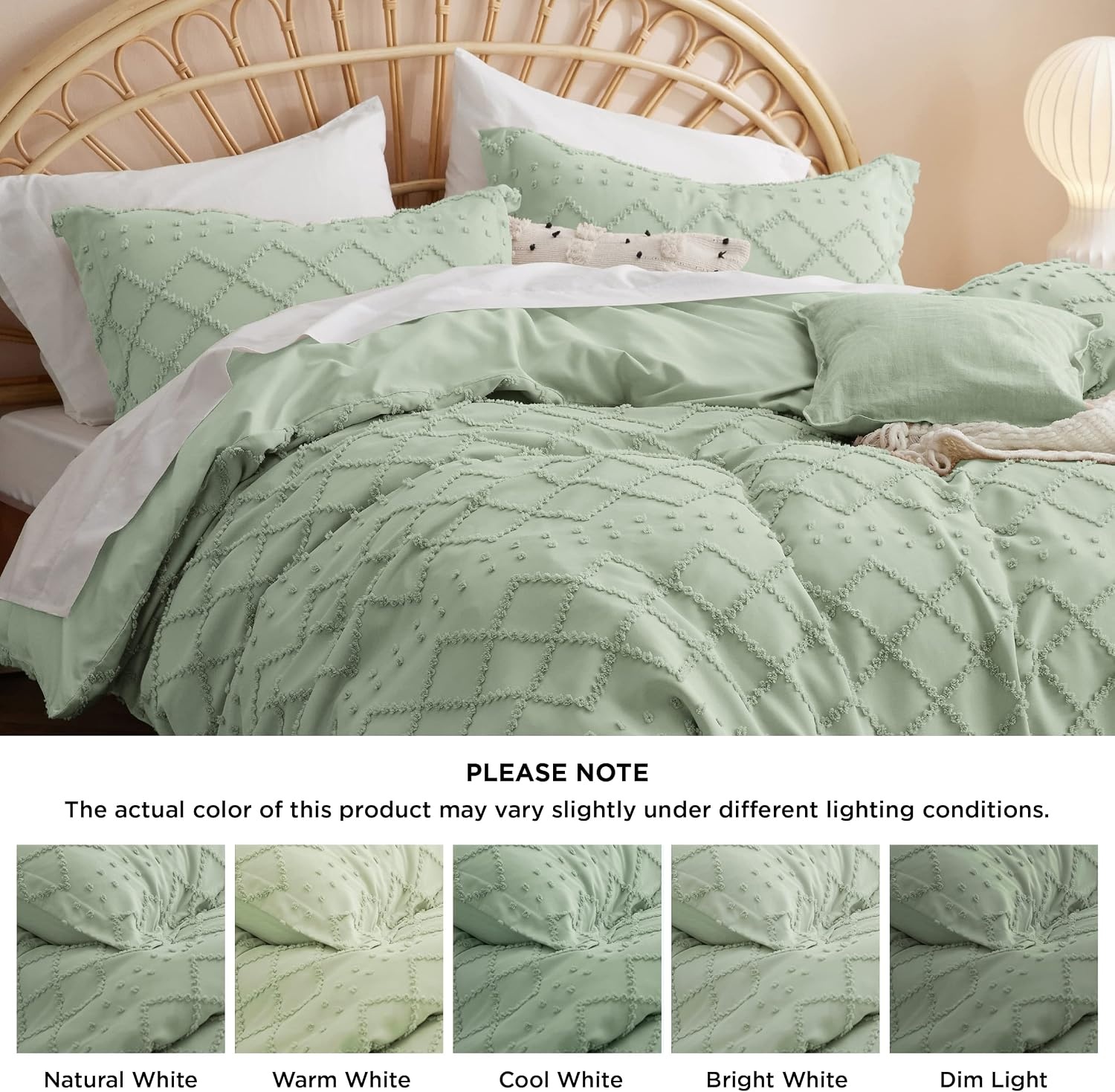 image:imageBedsure Light Pink Boho Duvet Cover Queen Soft Vintage Embroidery13 Sage Green
