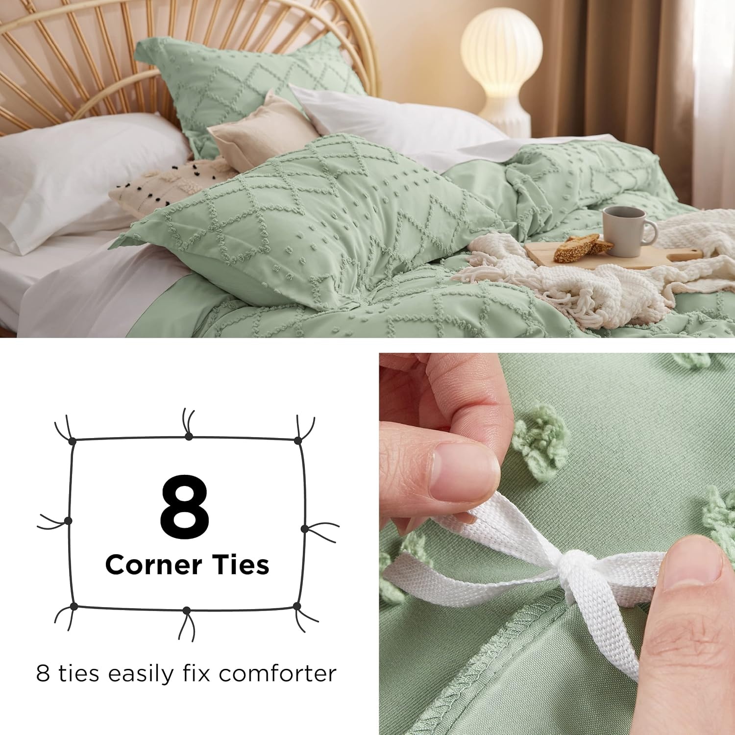 image:imageBedsure Light Pink Boho Duvet Cover Queen Soft Vintage Embroidery13 Sage Green