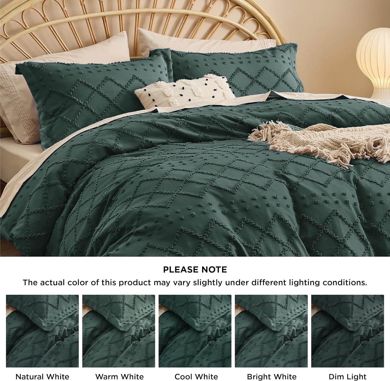 image:imageBedsure Light Pink Boho Duvet Cover Queen Soft Vintage Embroidery15 Forest Green