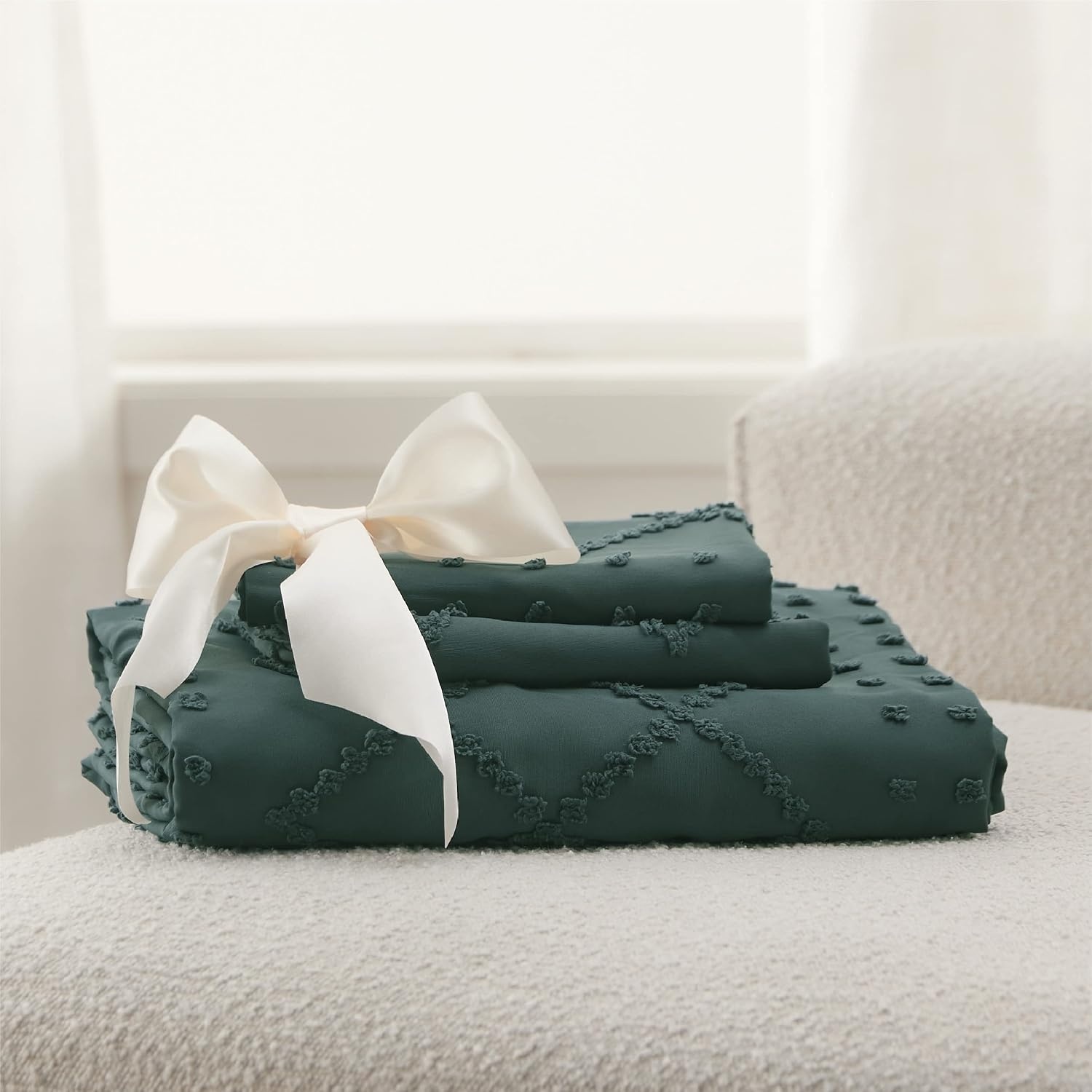 image:imageBedsure Light Pink Boho Duvet Cover Queen Soft Vintage Embroidery15 Forest Green