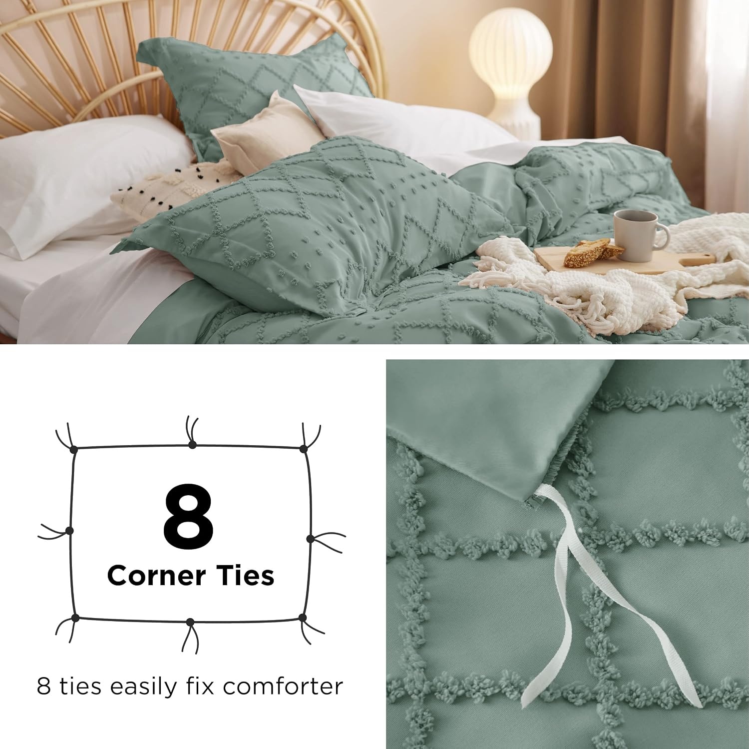 image:imageBedsure Light Pink Boho Duvet Cover Queen Soft Vintage Embroidery17 Green