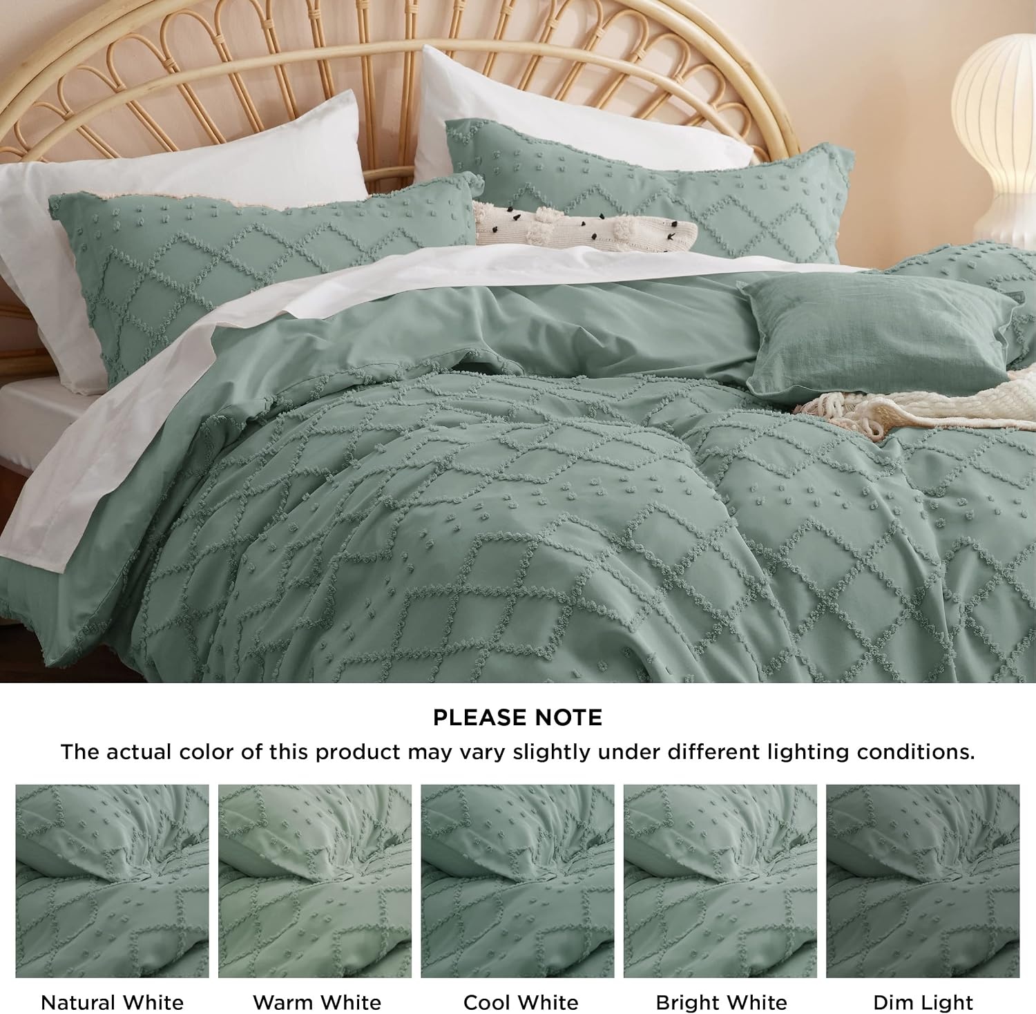 image:imageBedsure Light Pink Boho Duvet Cover Queen Soft Vintage Embroidery17 Green