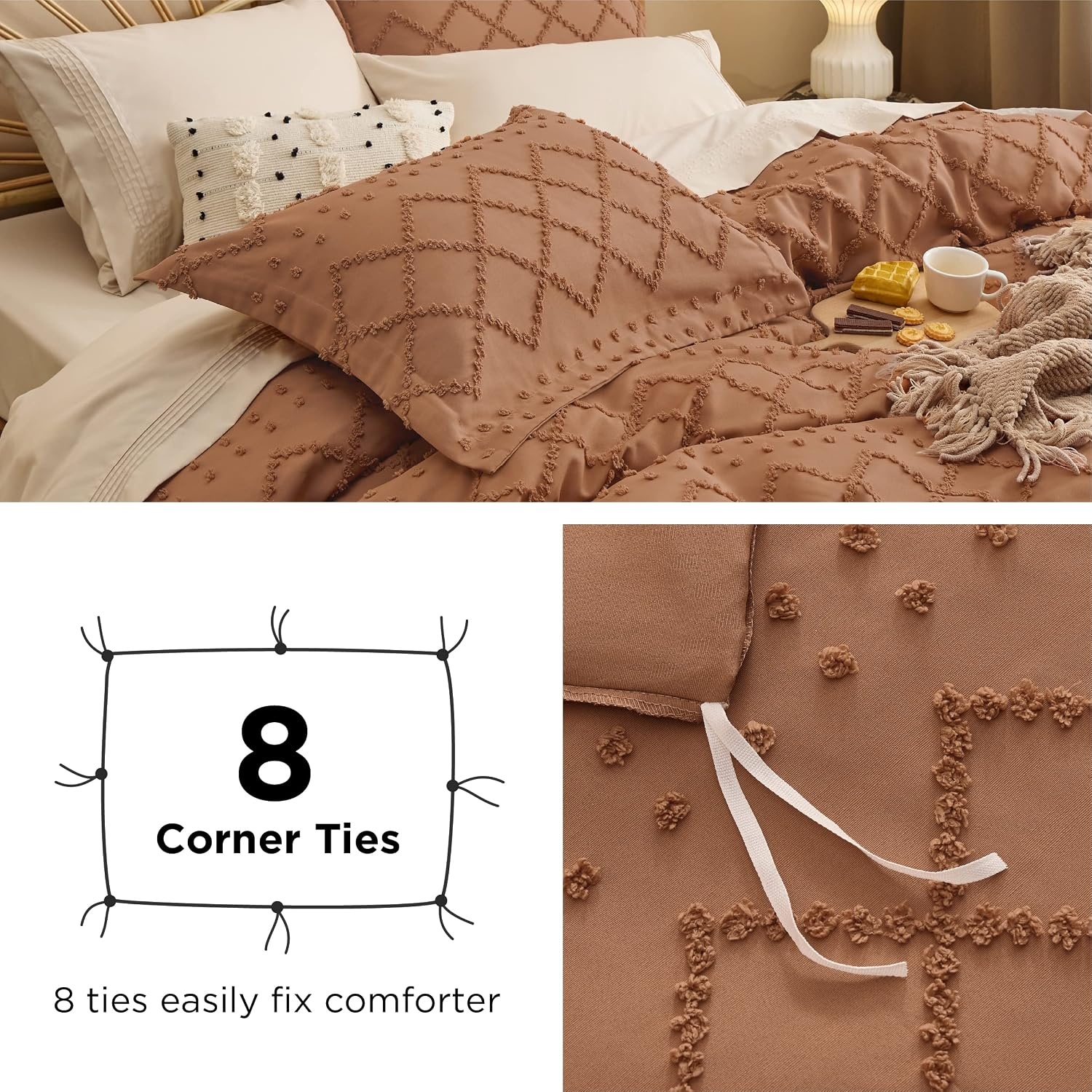 image:imageBedsure Light Pink Boho Duvet Cover Queen Soft Vintage Embroidery18 Burnt Orange