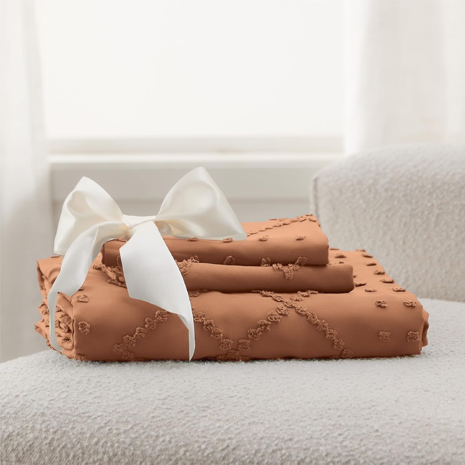image:imageBedsure Light Pink Boho Duvet Cover Queen Soft Vintage Embroidery18 Burnt Orange