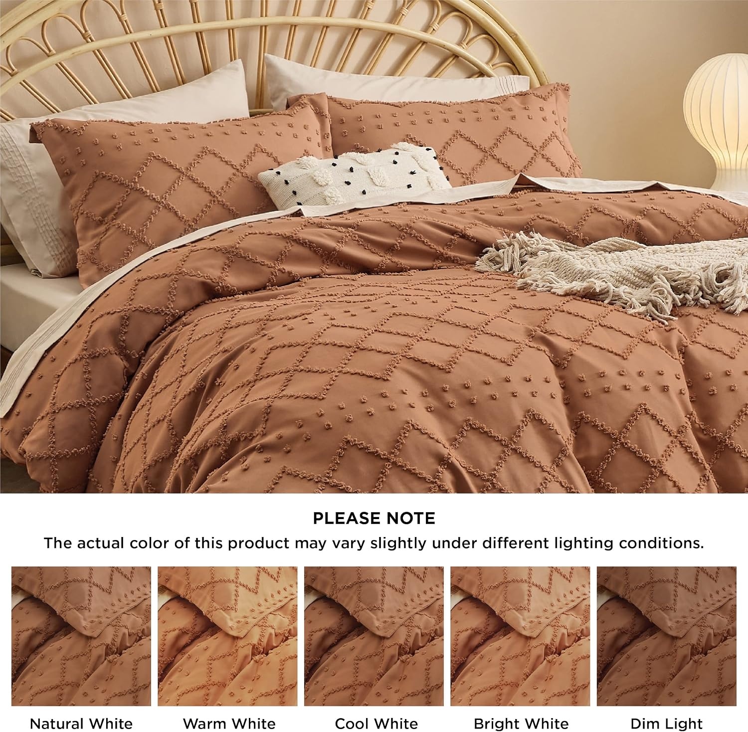 image:imageBedsure Light Pink Boho Duvet Cover Queen Soft Vintage Embroidery18 Burnt Orange