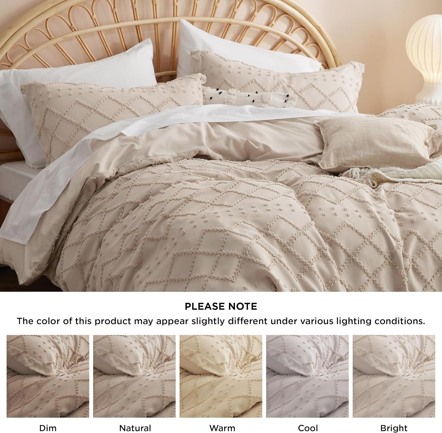 image:imageBedsure Light Pink Boho Duvet Cover Queen Soft Vintage Embroidery22 Khaki