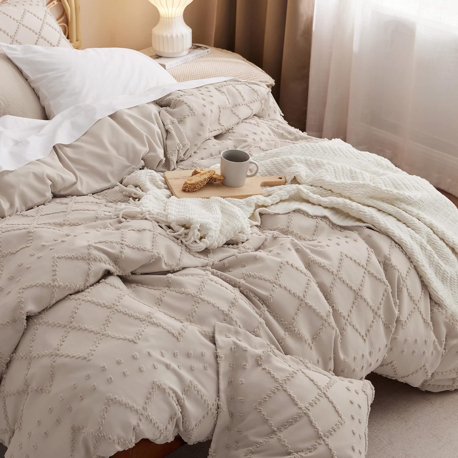 image:imageBedsure Light Pink Boho Duvet Cover Queen Soft Vintage Embroidery22 Khaki