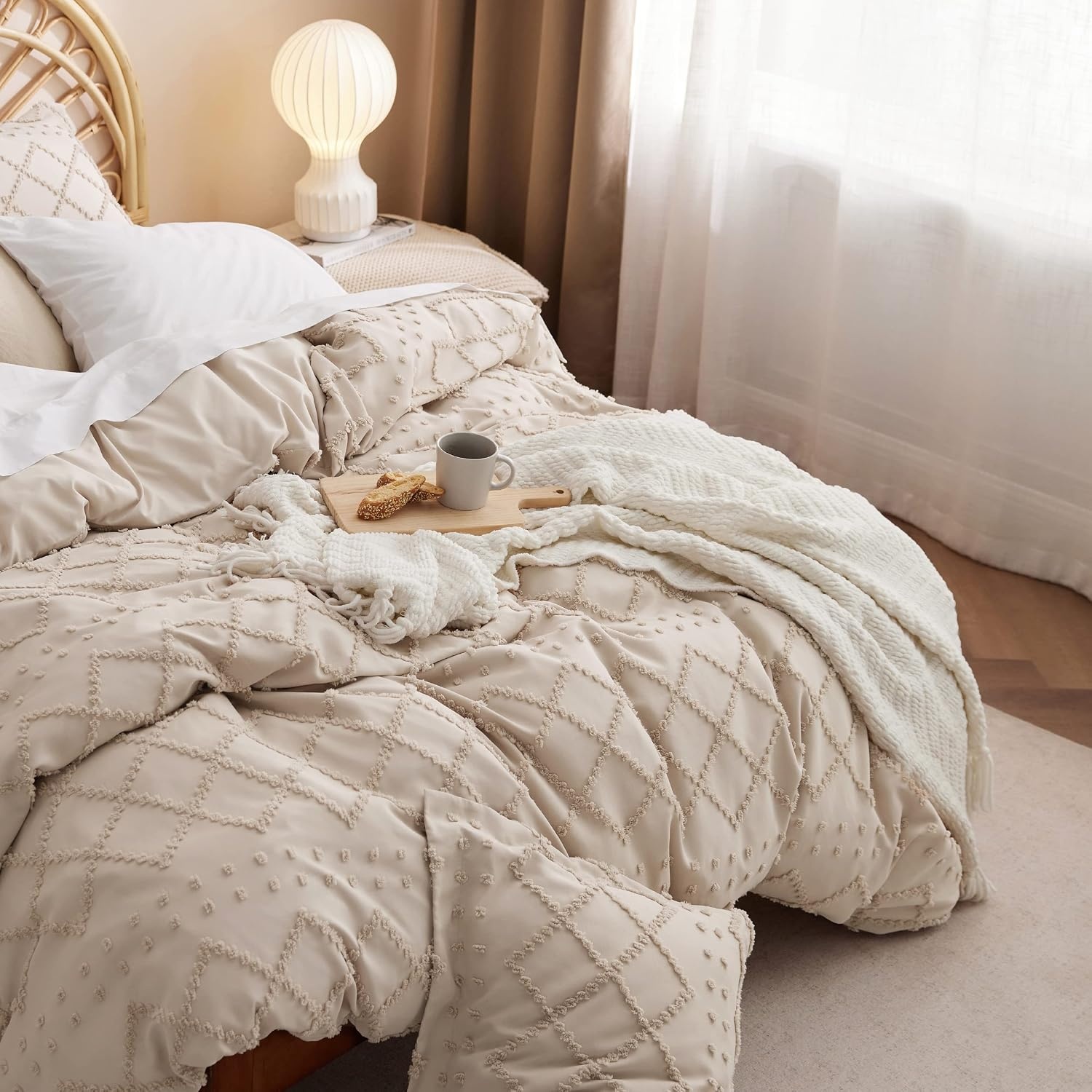 image:imageBedsure Light Pink Boho Duvet Cover Queen Soft Vintage Embroidery22 Khaki