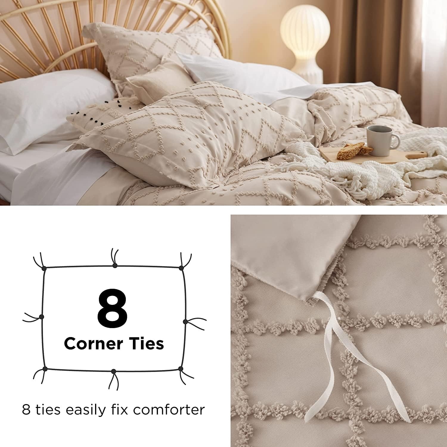image:imageBedsure Light Pink Boho Duvet Cover Queen Soft Vintage Embroidery22 Khaki