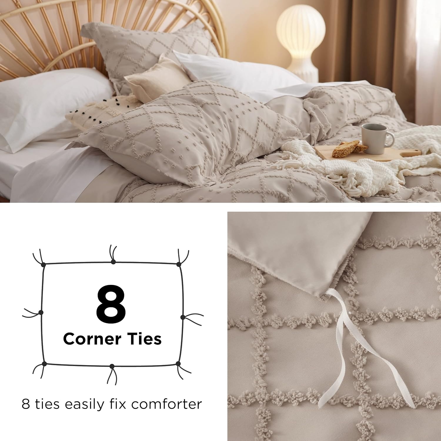 image:imageBedsure Light Pink Boho Duvet Cover Queen Soft Vintage Embroidery22 Khaki