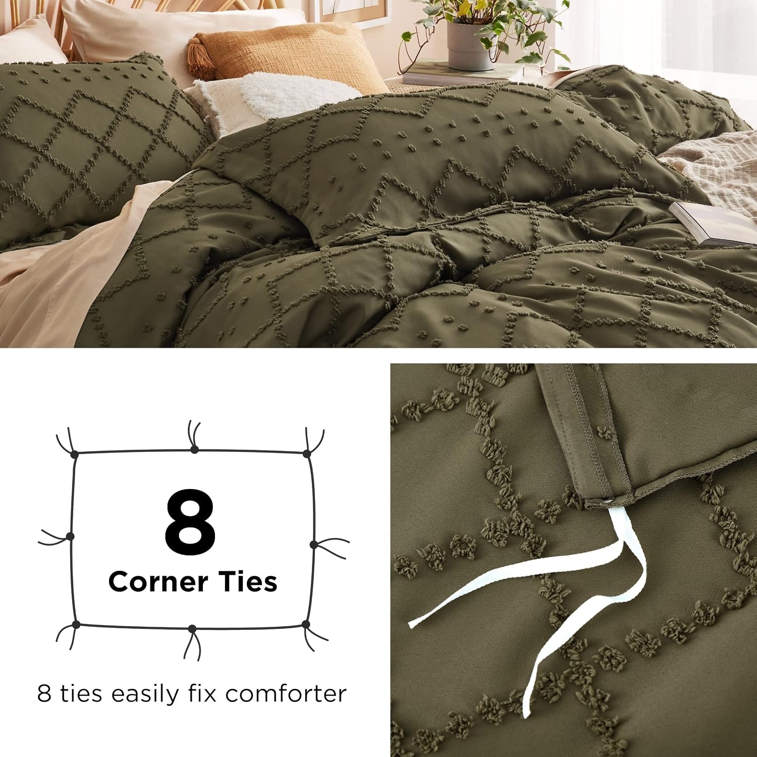 image:imageBedsure Light Pink Boho Duvet Cover Queen Soft Vintage Embroidery23 Dark Green