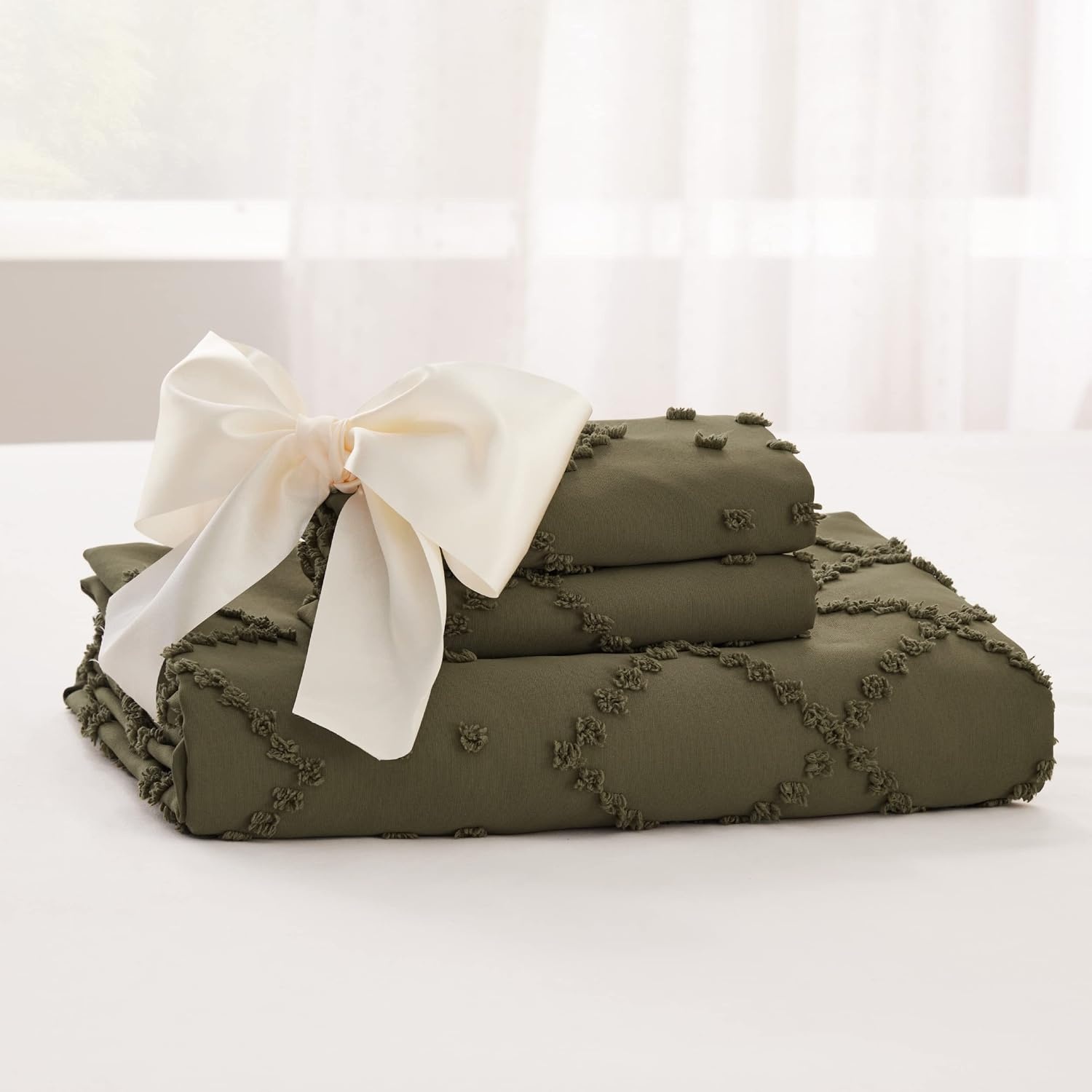 image:imageBedsure Light Pink Boho Duvet Cover Queen Soft Vintage Embroidery23 Dark Green