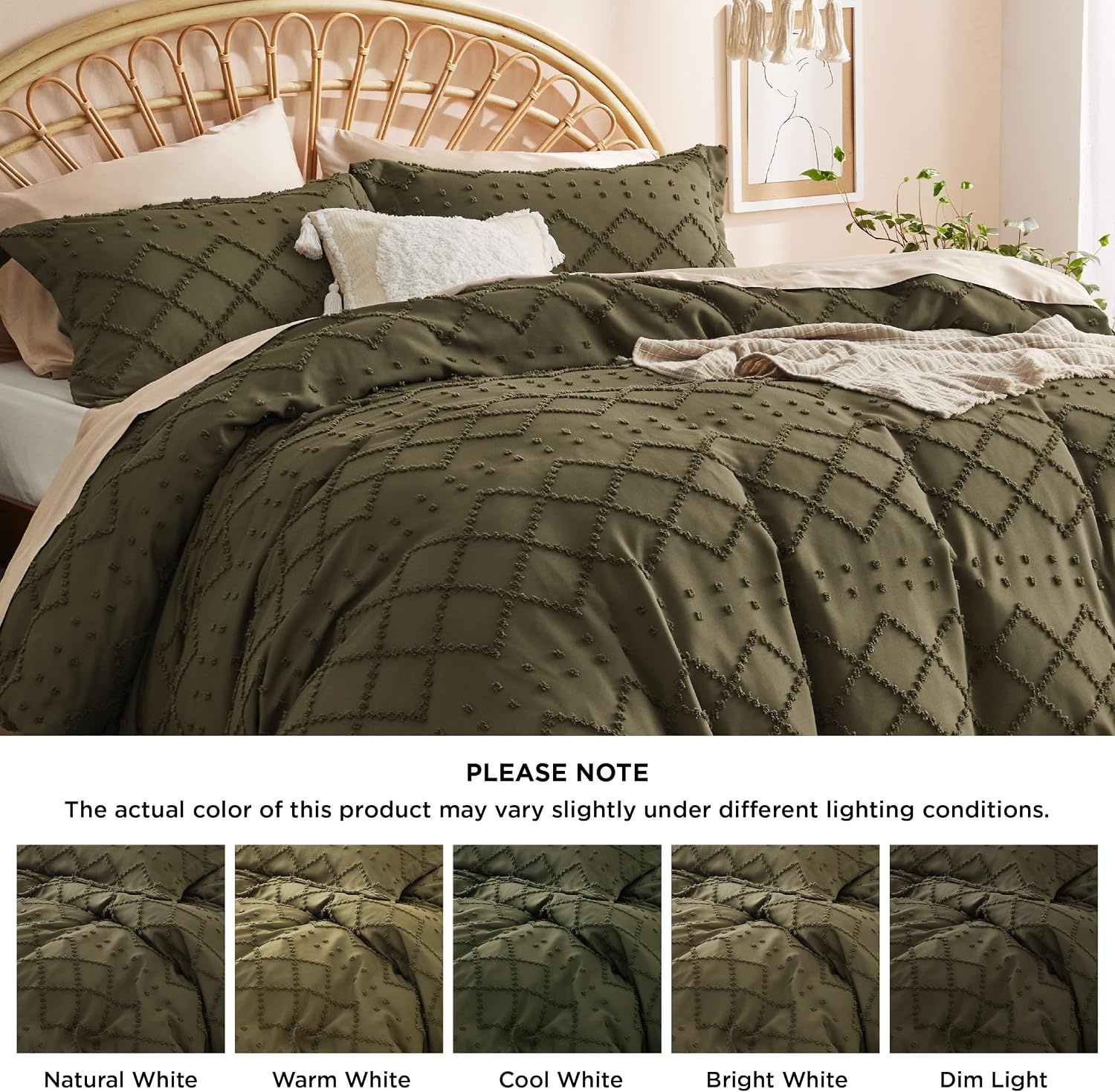 image:imageBedsure Light Pink Boho Duvet Cover Queen Soft Vintage Embroidery23 Dark Green