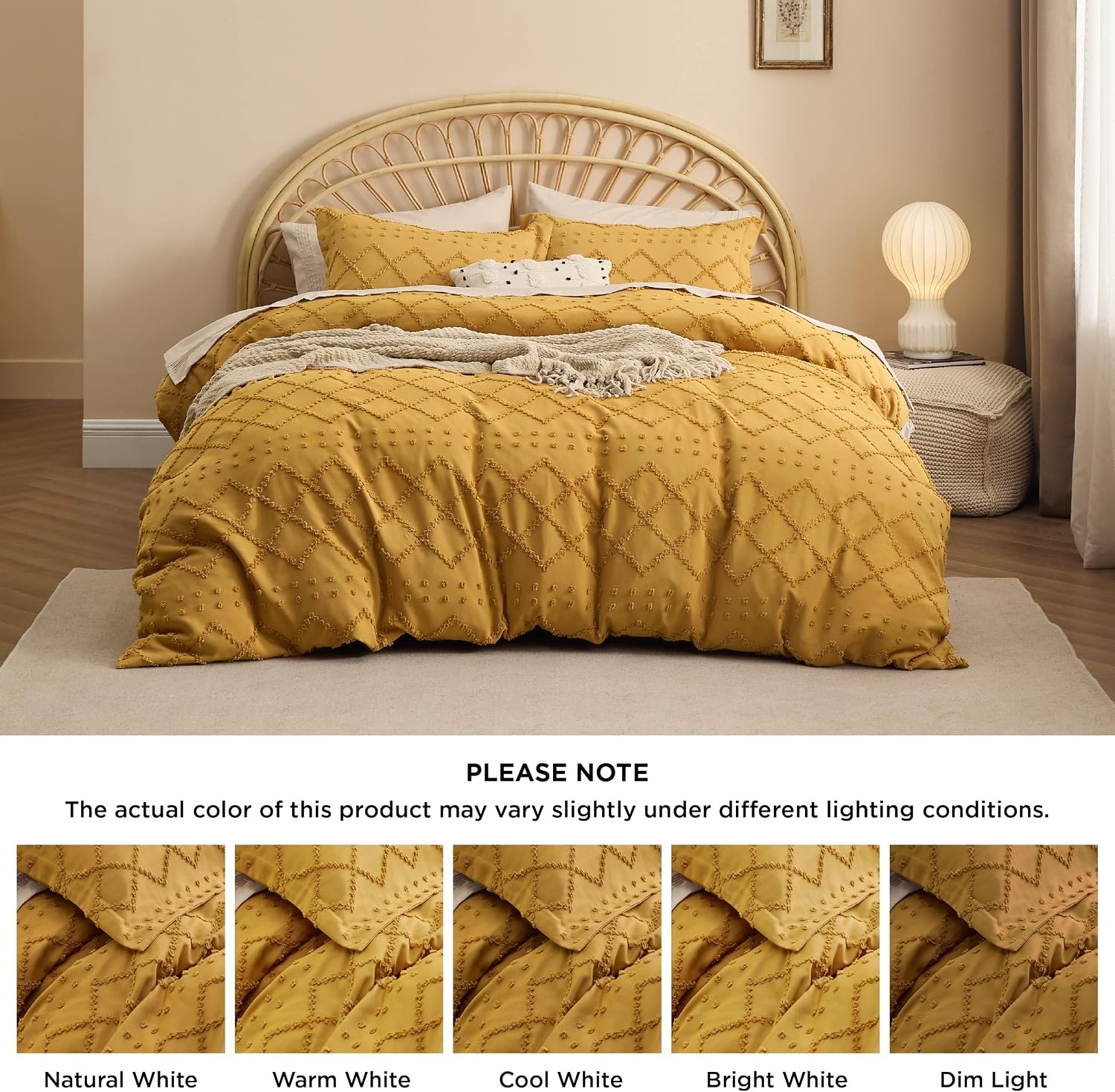 image:imageBedsure Light Pink Boho Duvet Cover Queen Soft Vintage Embroidery24 Mustard Yellow