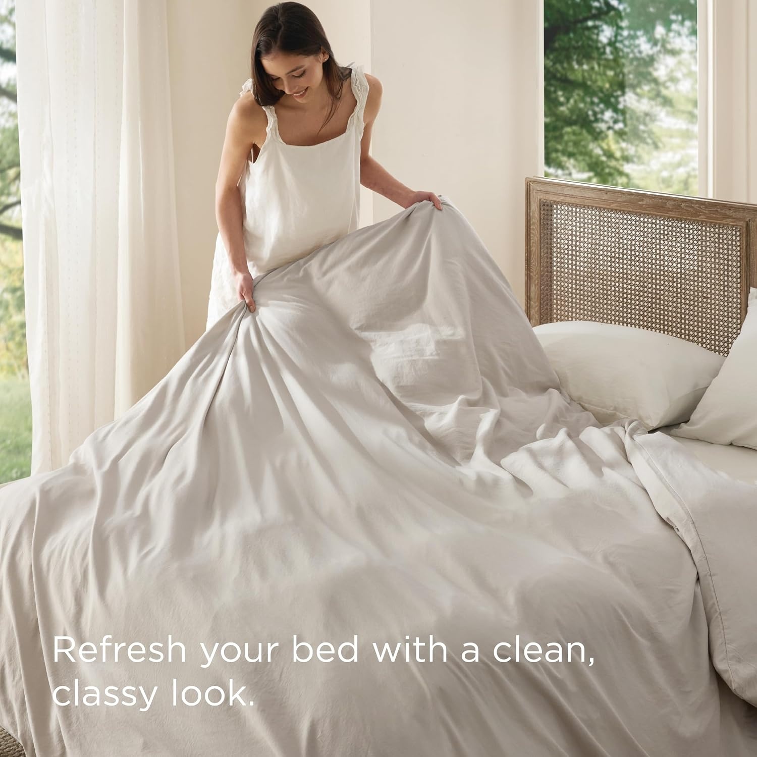 image:imageBedsure Prewashed Duvet Cover Only CottonLike Feel White Queen01 Linen Only Duvet Cover
