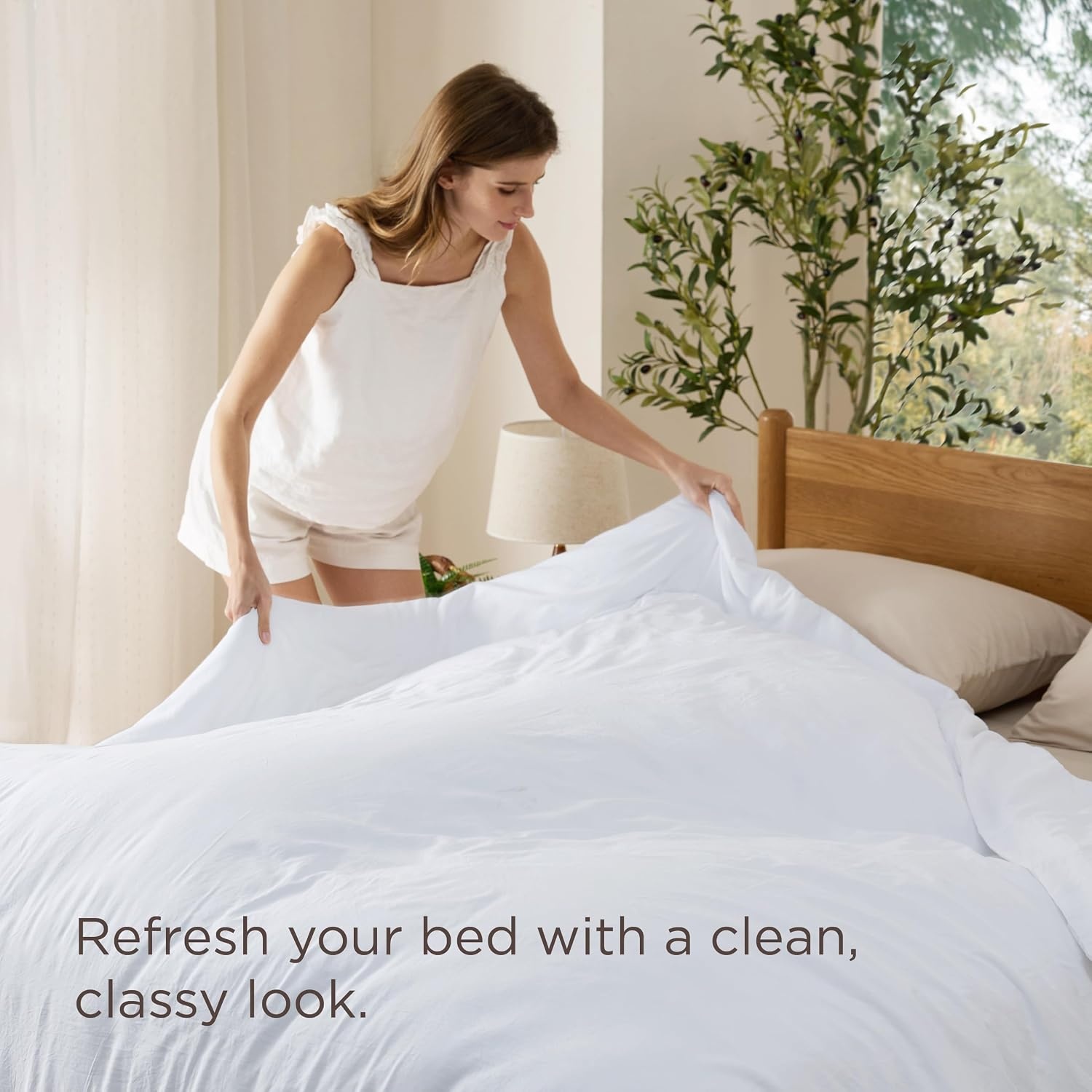 image:imageBedsure Prewashed Duvet Cover Only CottonLike Feel White Queen03 Bright White Only Duvet Cover