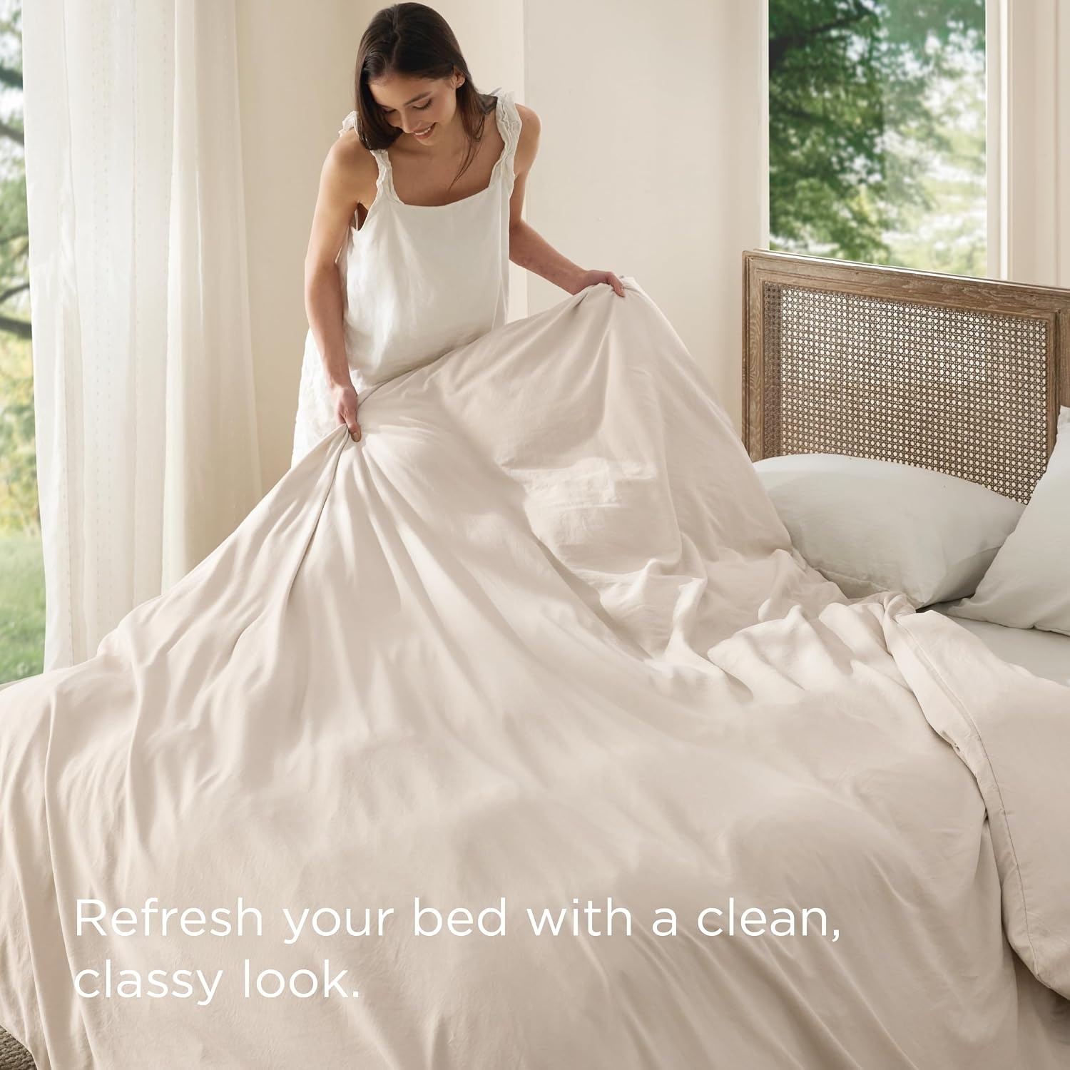 image:imageBedsure Prewashed Duvet Cover Only CottonLike Feel White Queen03 Cream Only Duvet Cover