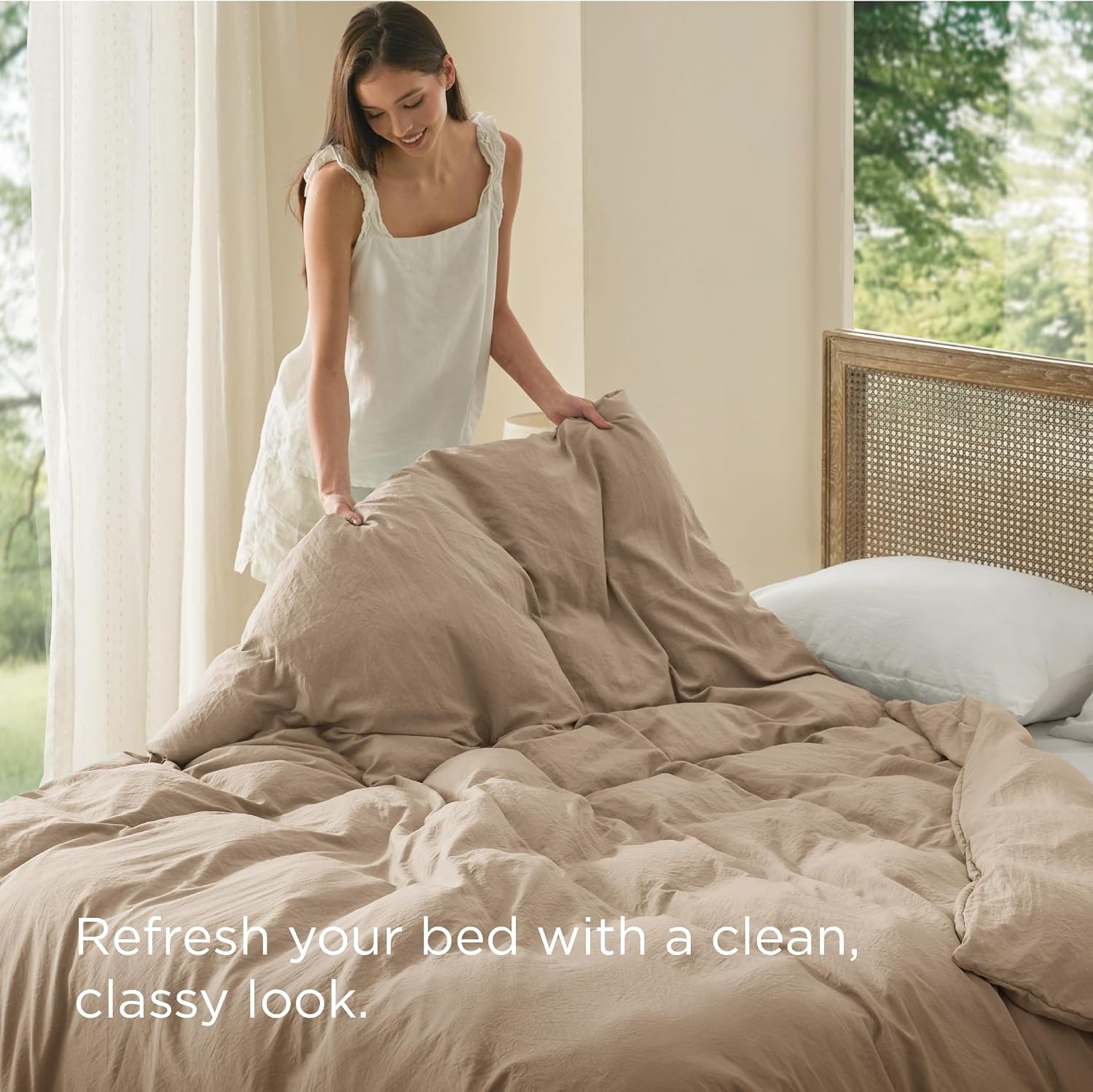 image:imageBedsure Prewashed Duvet Cover Only CottonLike Feel White Queen03 Light Brown Only Duvet Cover