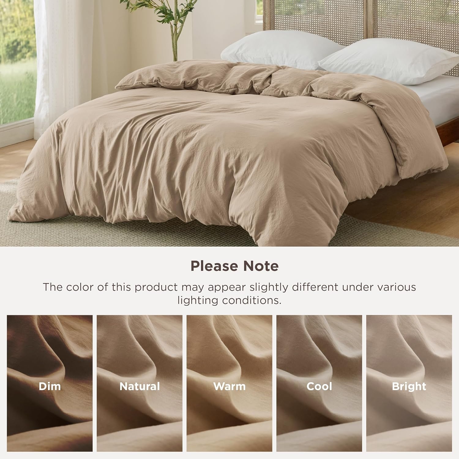 image:imageBedsure Prewashed Duvet Cover Only CottonLike Feel White Queen03 Light Brown Only Duvet Cover