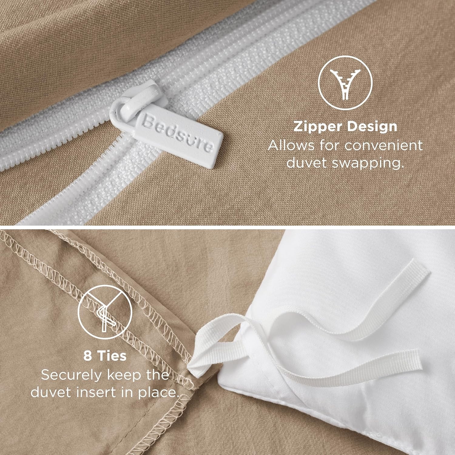 image:imageBedsure Prewashed Duvet Cover Only CottonLike Feel White Queen03 Light Brown Only Duvet Cover