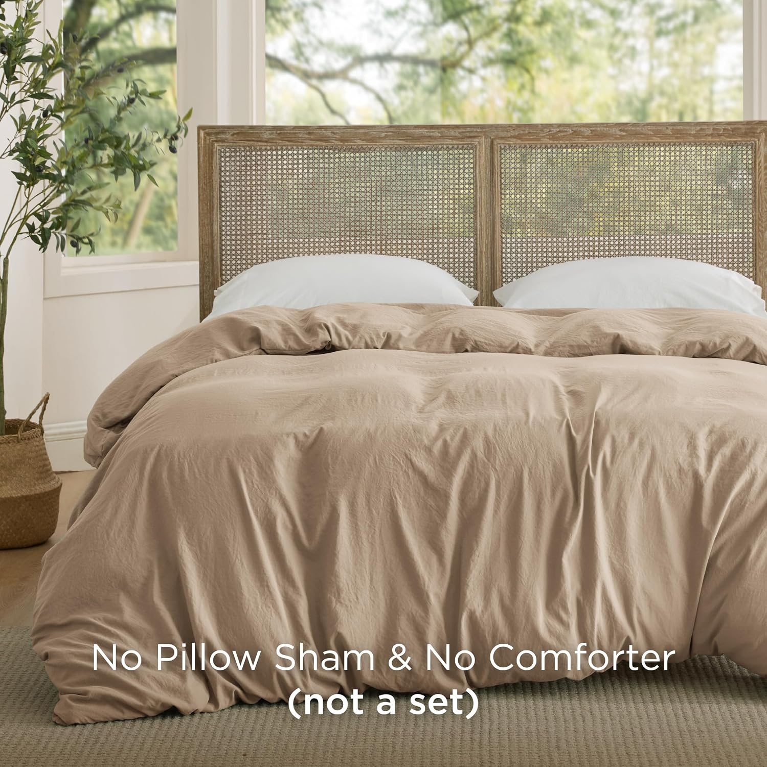 image:imageBedsure Prewashed Duvet Cover Only CottonLike Feel White Queen03 Light Brown Only Duvet Cover