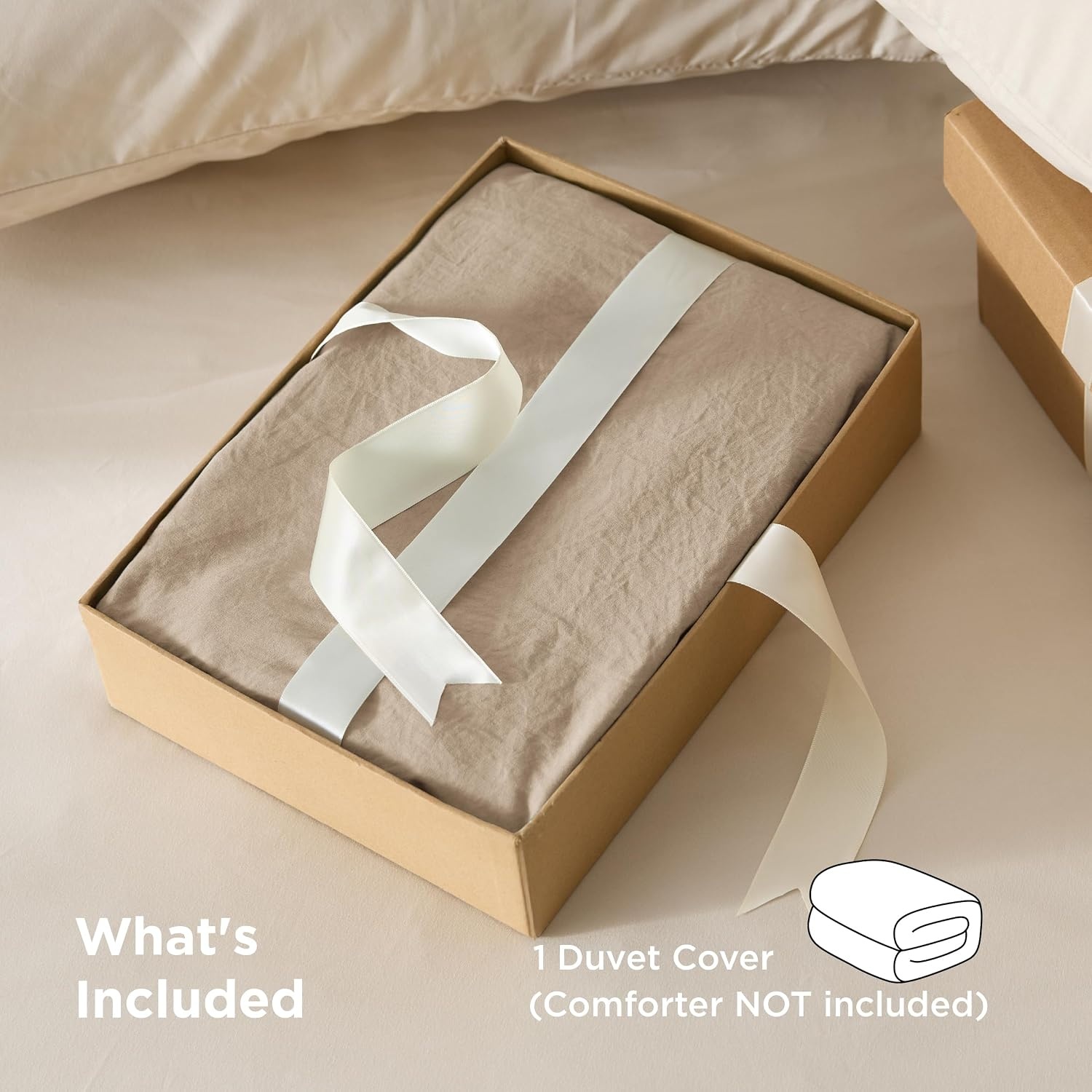 image:imageBedsure Prewashed Duvet Cover Only CottonLike Feel White Queen03 Light Brown Only Duvet Cover