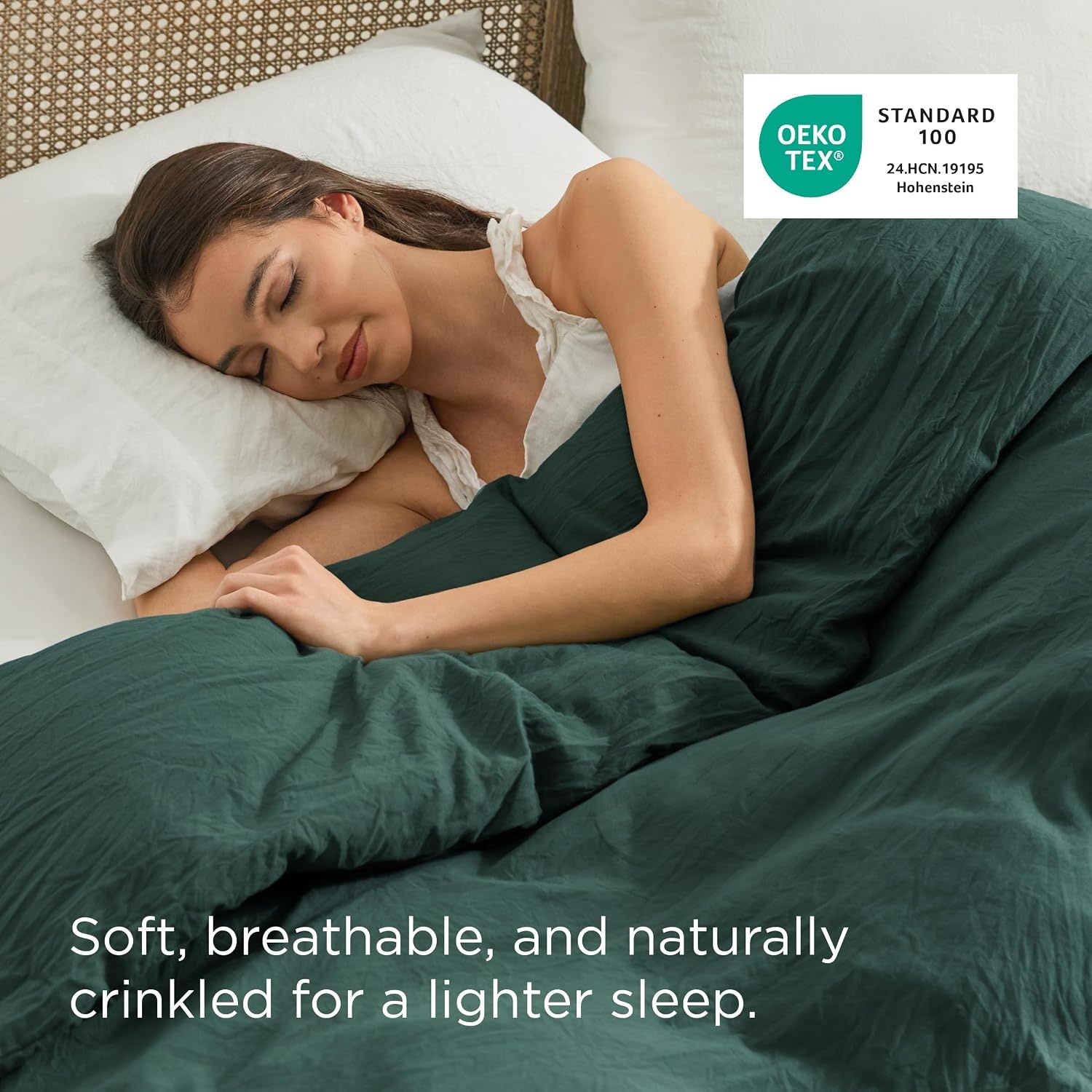 image:imageBedsure Prewashed Duvet Cover Only CottonLike Feel White Queen04 Forest Green Only Duvet Cover