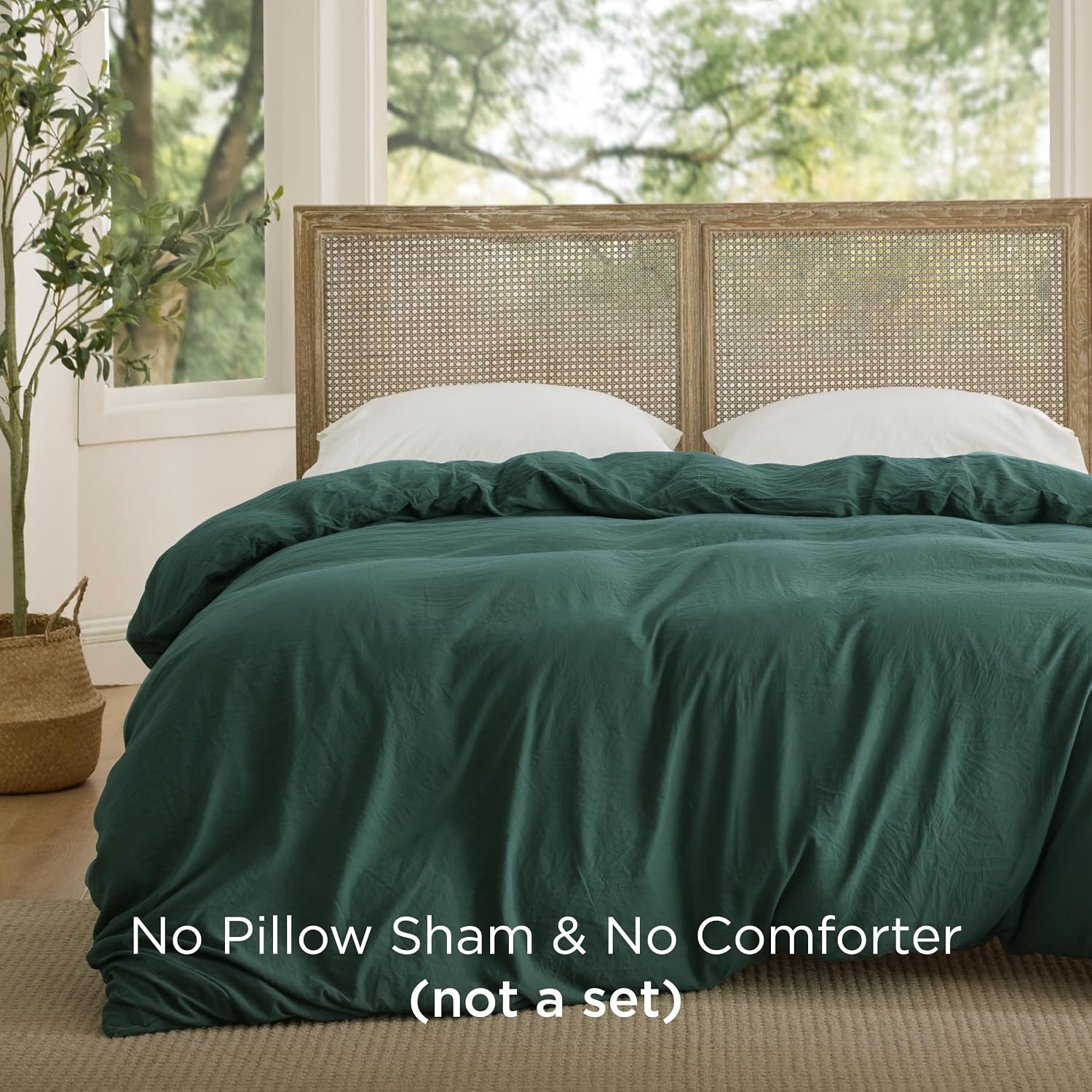 image:imageBedsure Prewashed Duvet Cover Only CottonLike Feel White Queen04 Forest Green Only Duvet Cover
